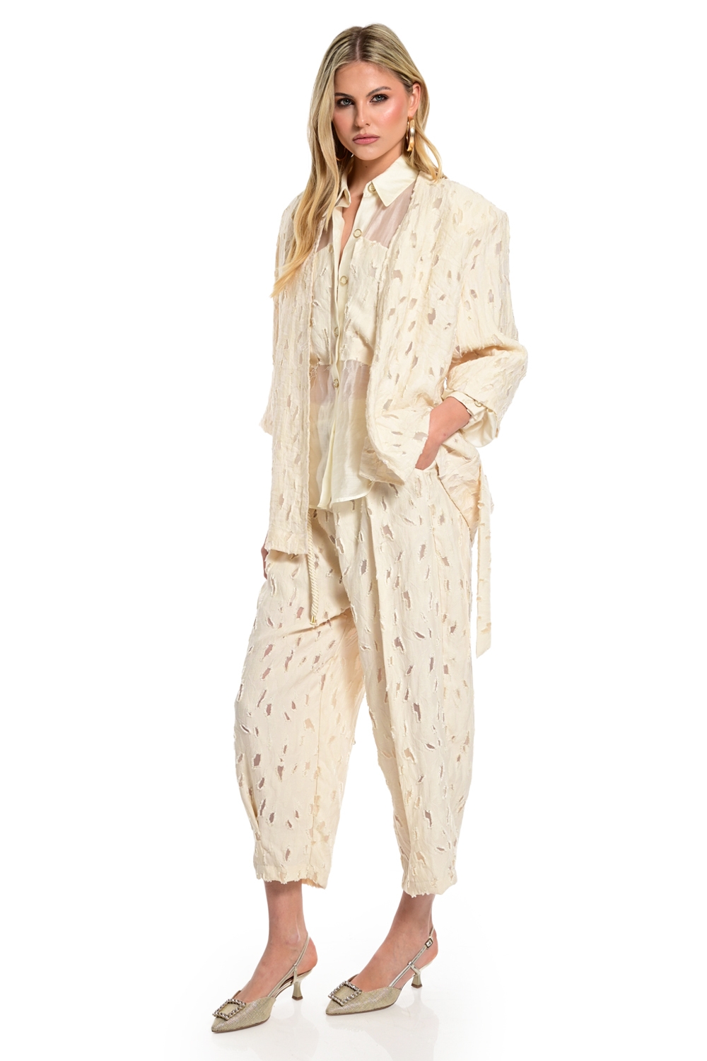 Textured Kimono Blazer with Belt