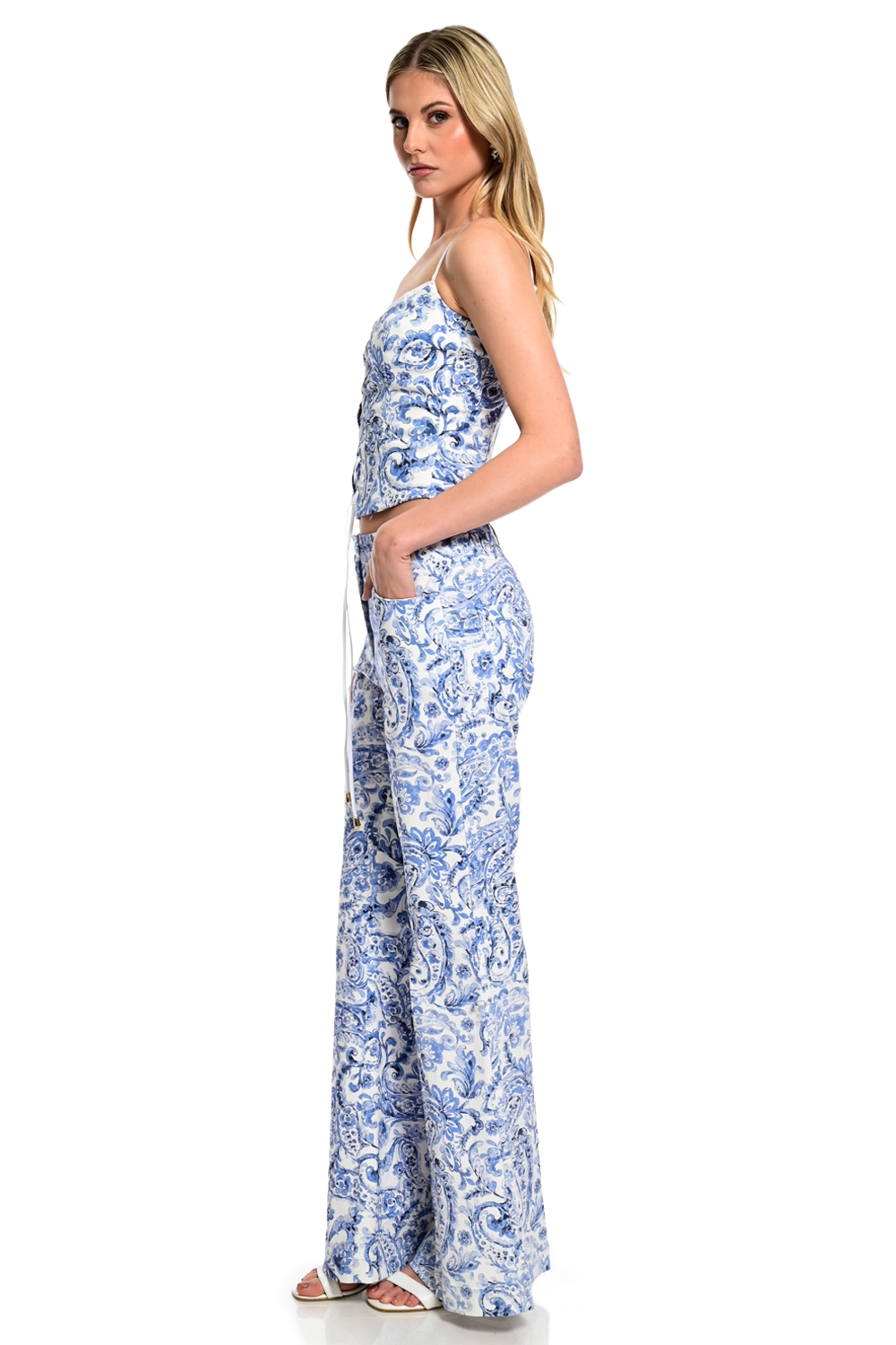Corset Τοπ WECOSS Με Μπλε Paisley Print