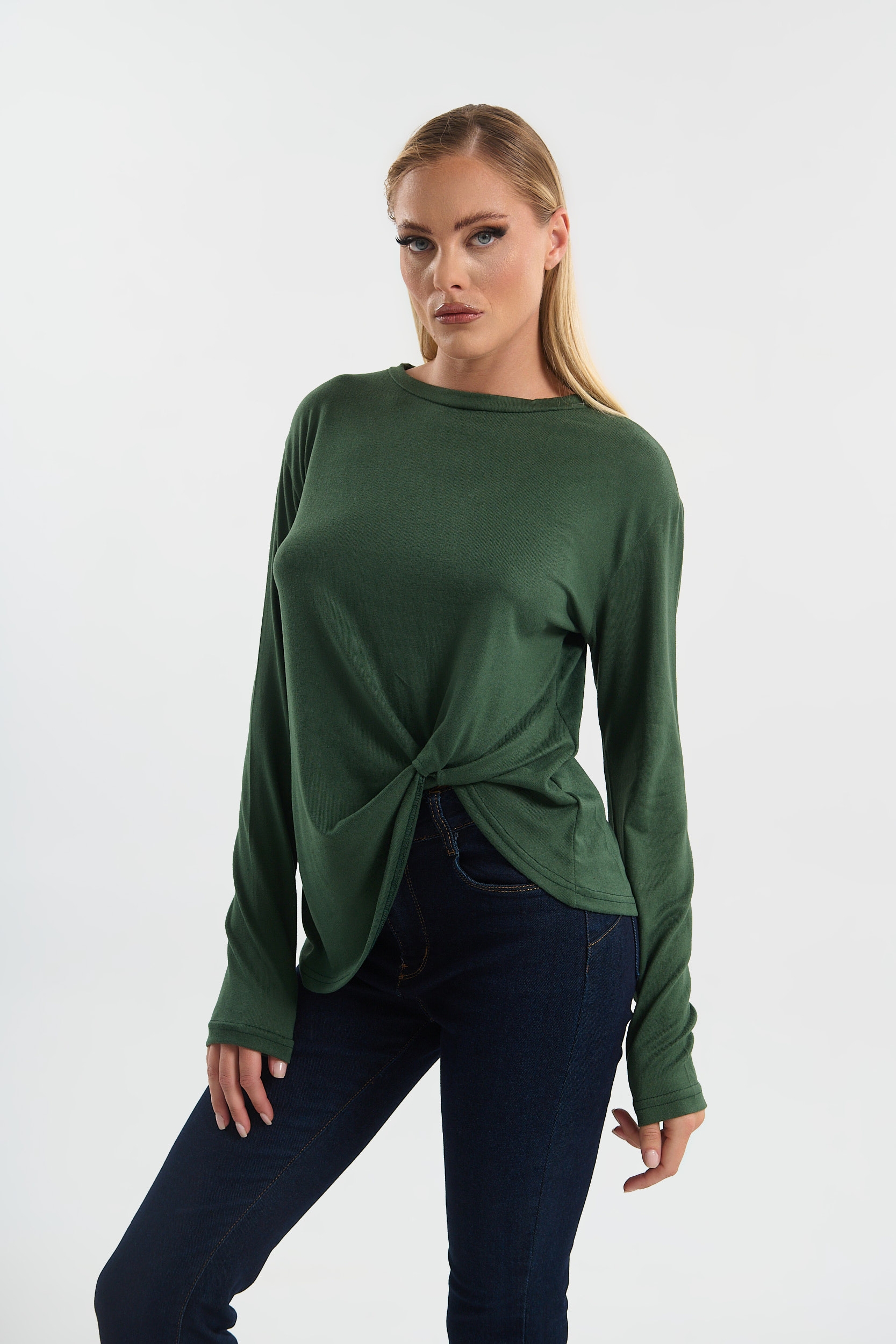 Long Sleeve Blouse with Front Knot  Greek Made by Kelly’s