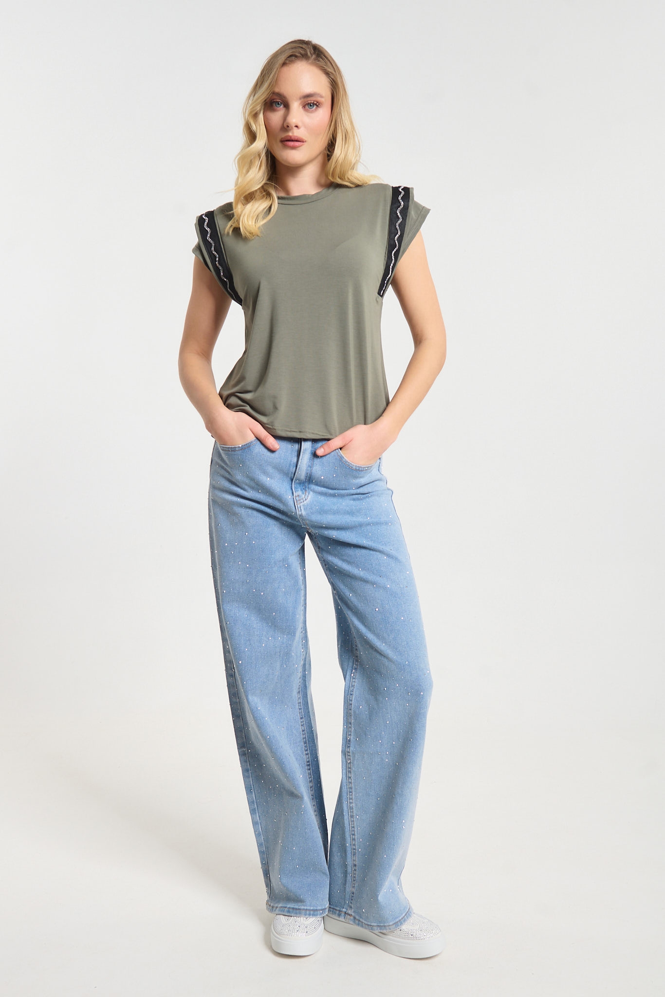 Kellys Women’s Top with Decorative Sleeve Trim – Made in Greece