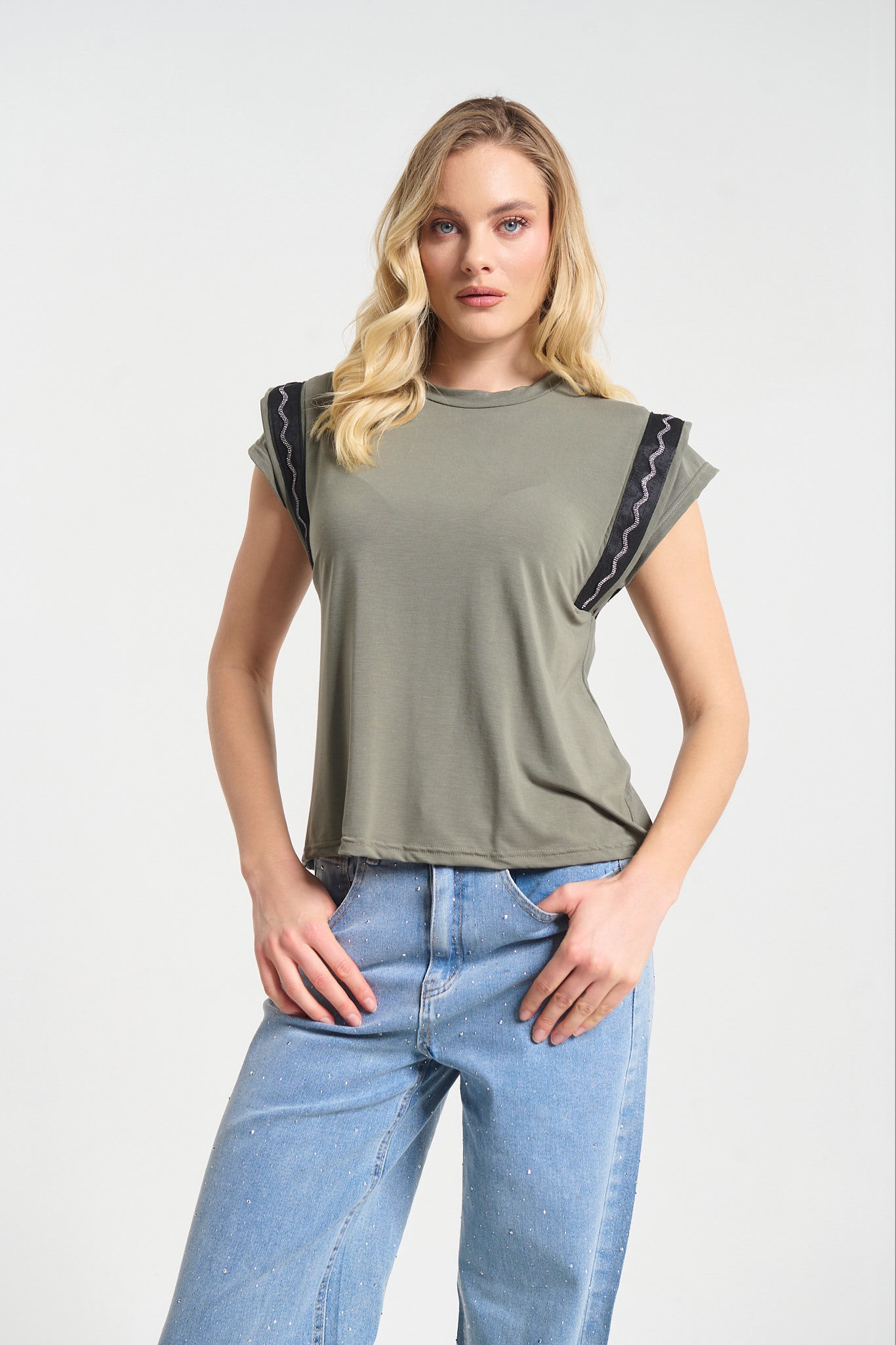 Kellys Women’s Top with Decorative Sleeve Trim – Made in Greece