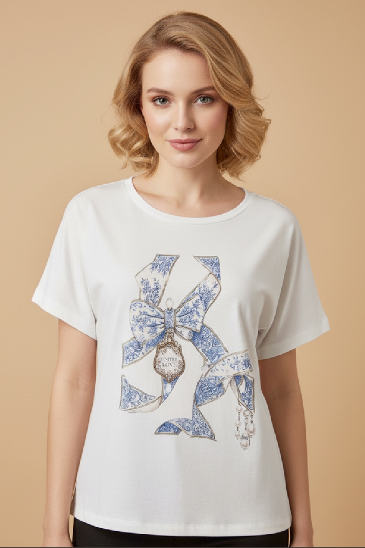 T-Shirt DEJAVU Με Print Φιόγκο Και Πέρλες