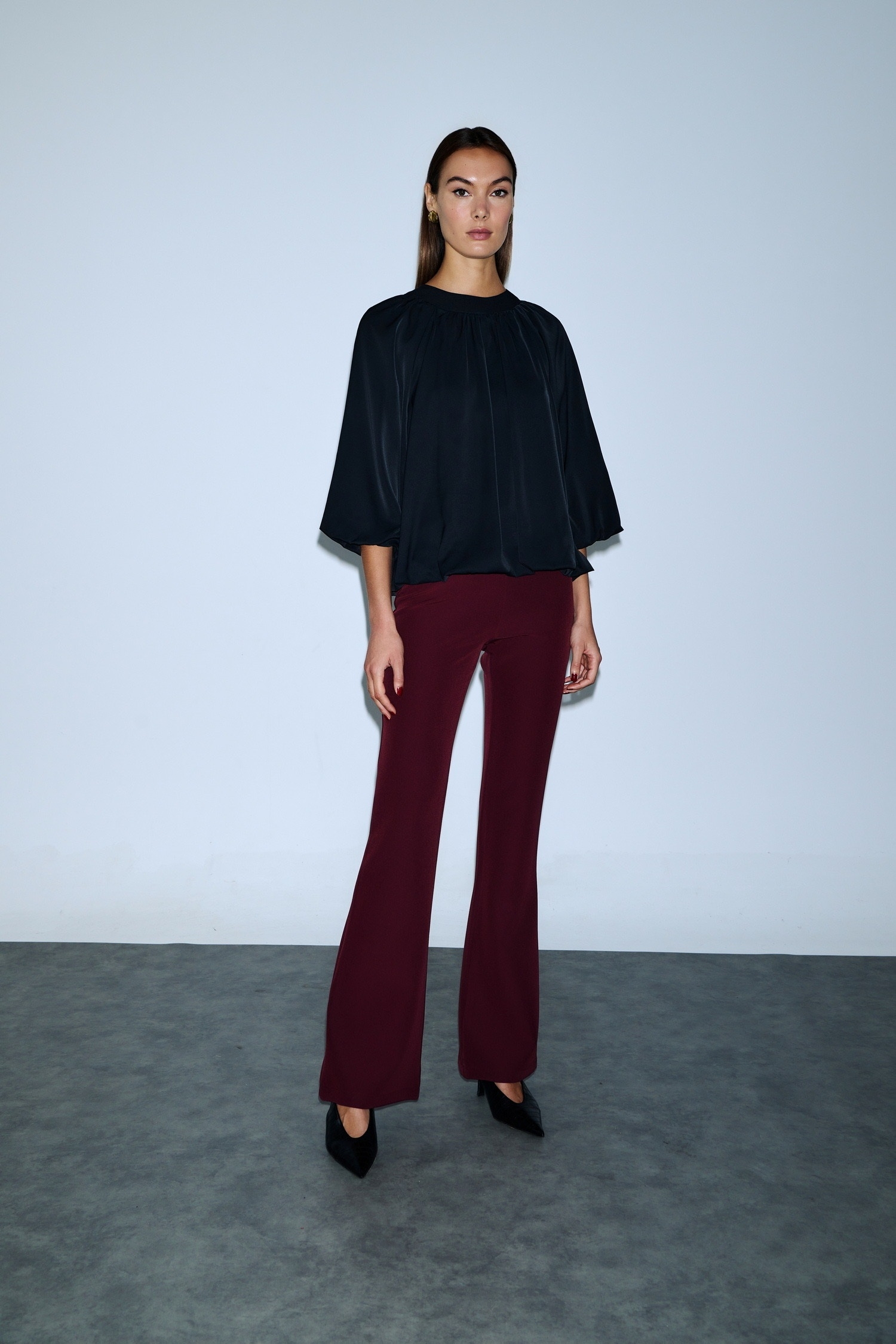 High-Waisted Flared Pants with Side Zip  Greek Design by DEJAVU