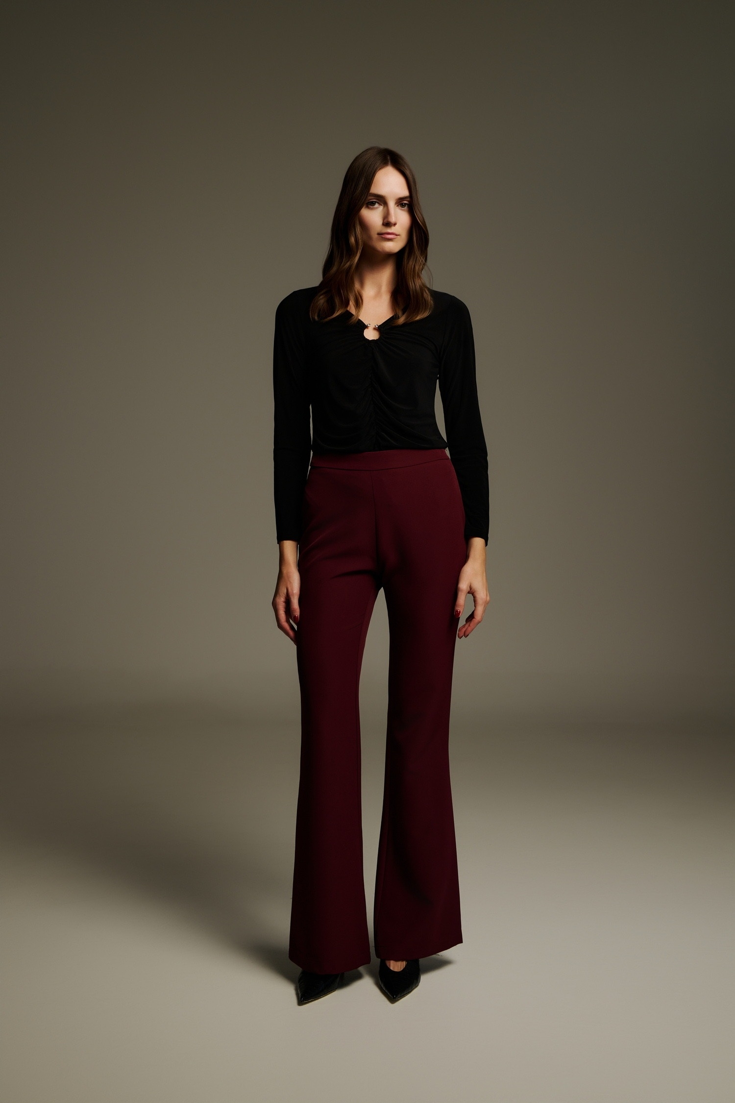 High-Waisted Flared Pants with Side Zip  Greek Design by DEJAVU