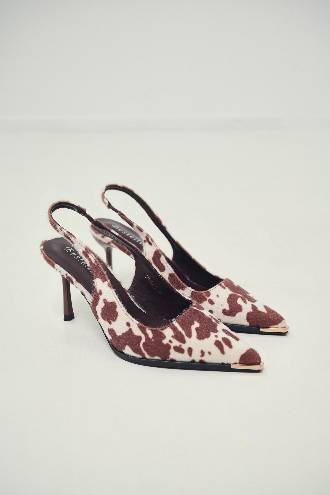 Animal Print Slingback Heels with Metal Toe