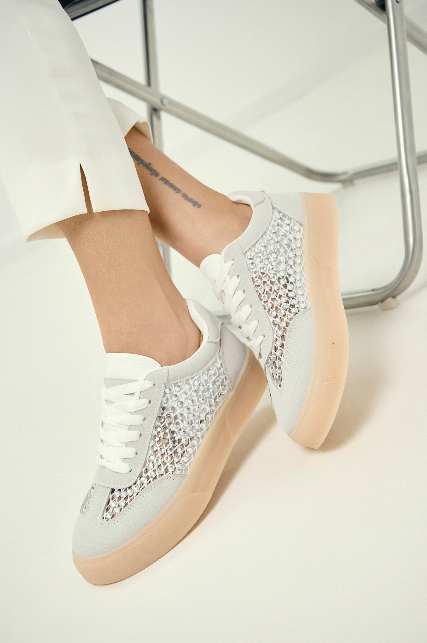 Sneakers with Strass & Mesh