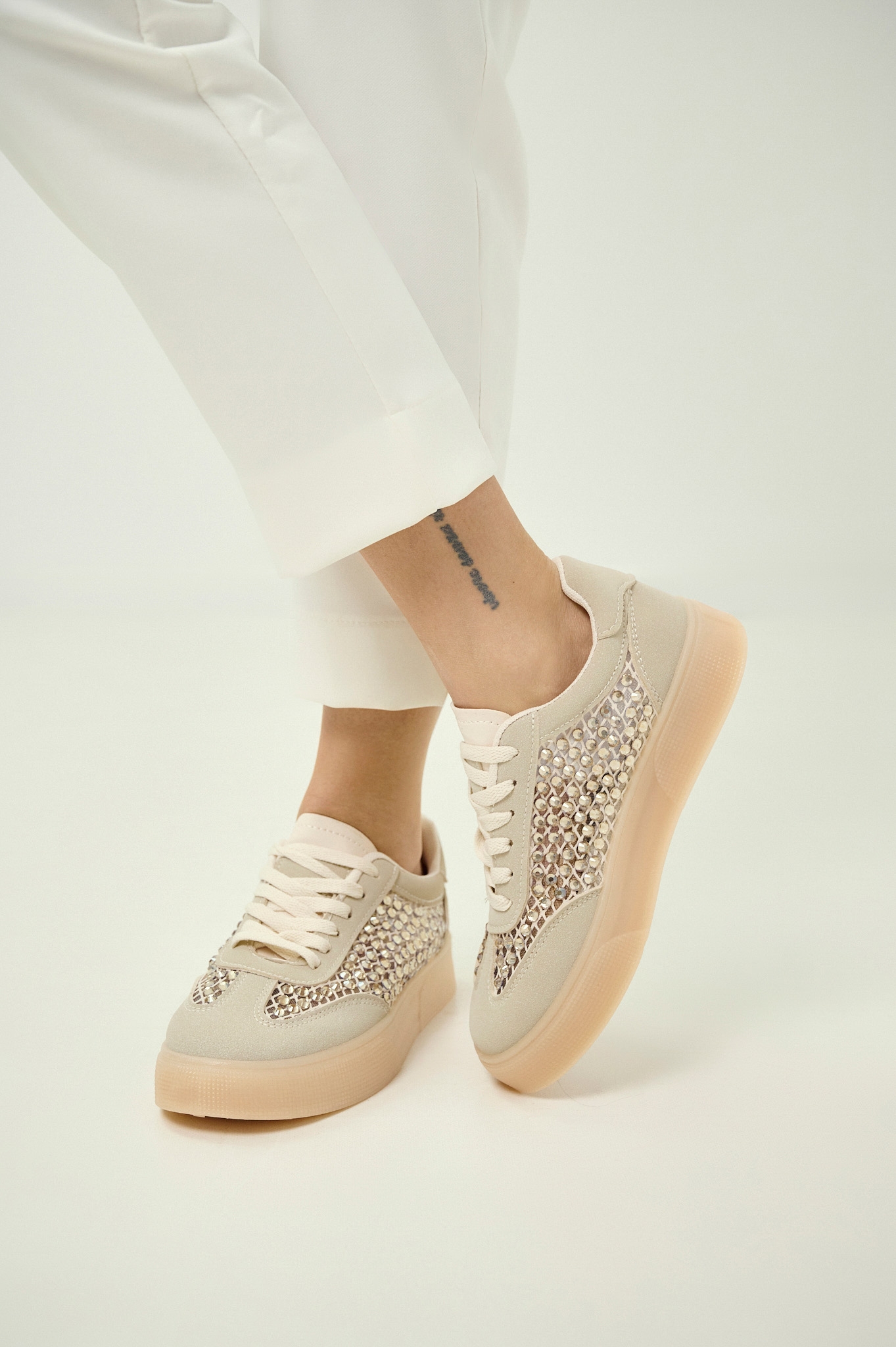 Sneakers with Strass & Mesh