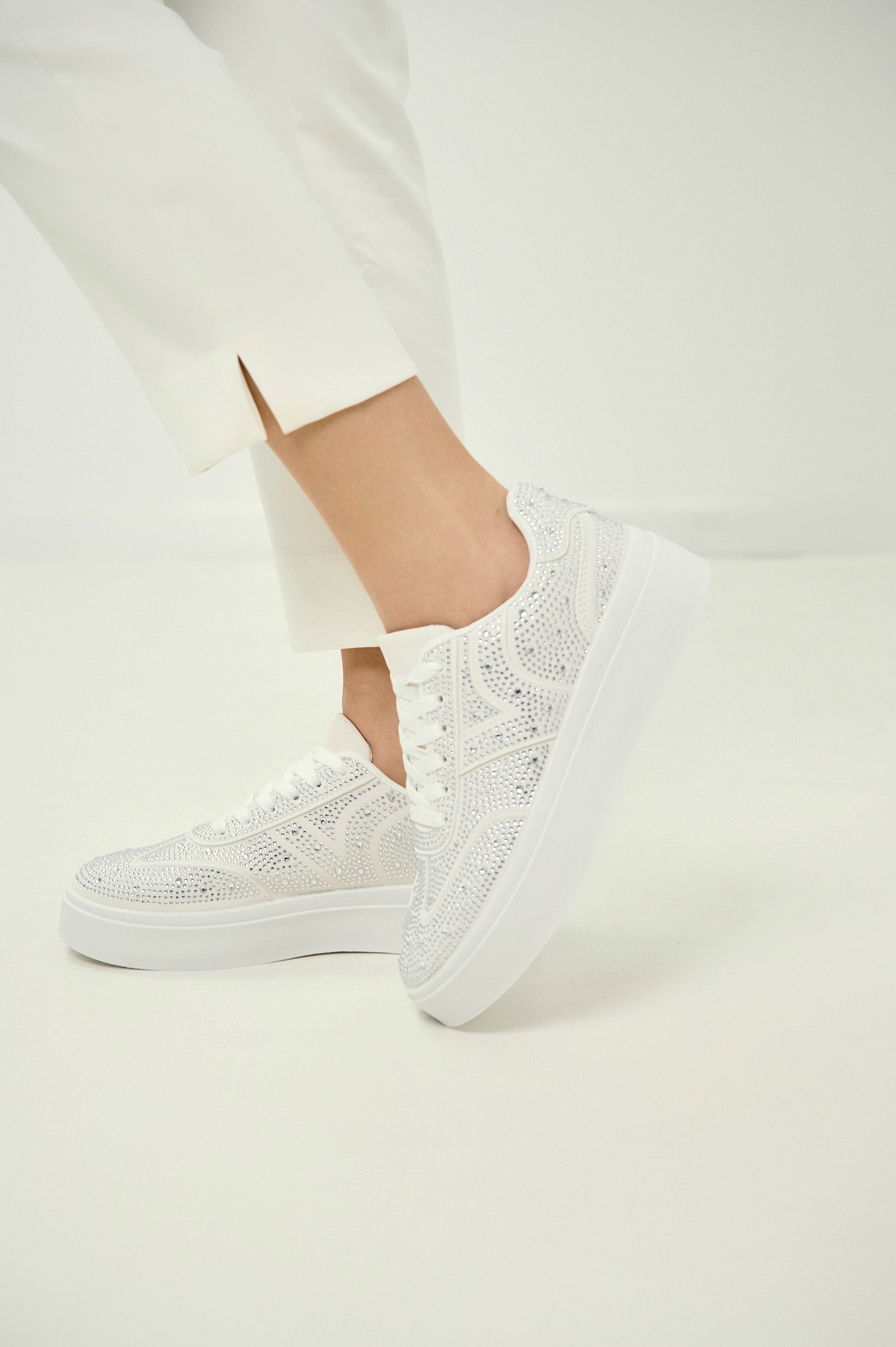 Platform Sneakers with Strass Logo