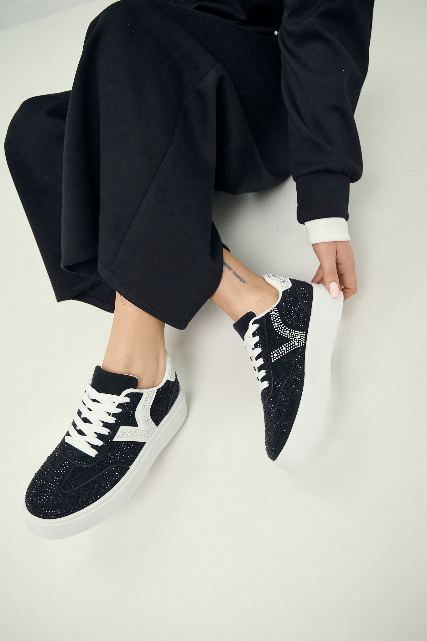 Platform Sneakers with Strass Logo