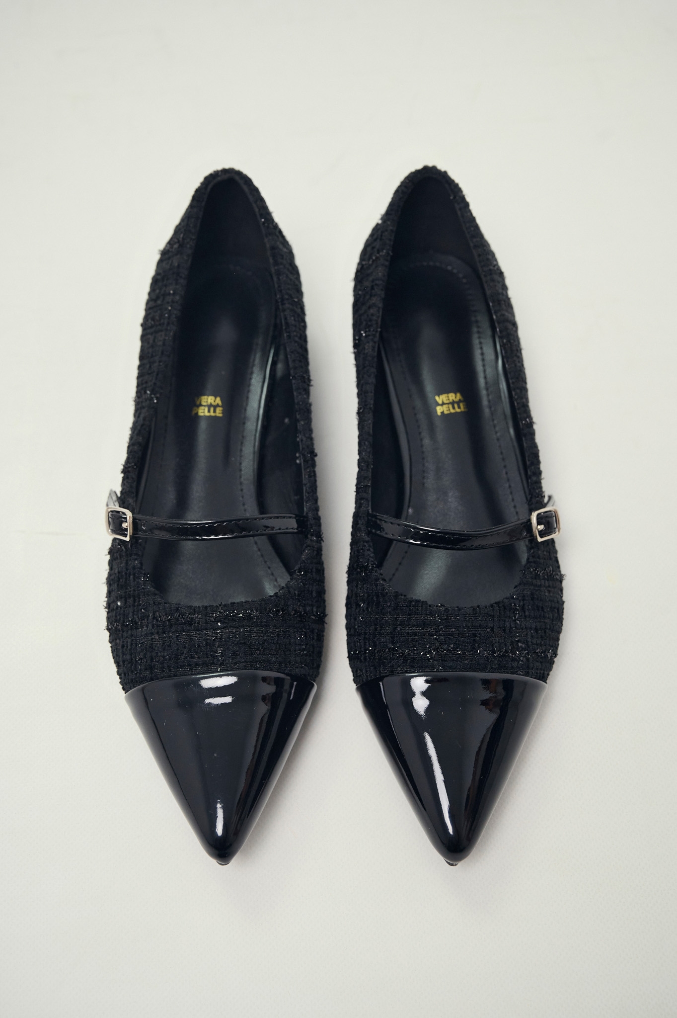 Mary Jane Pumps with Tweed Texture and Strap