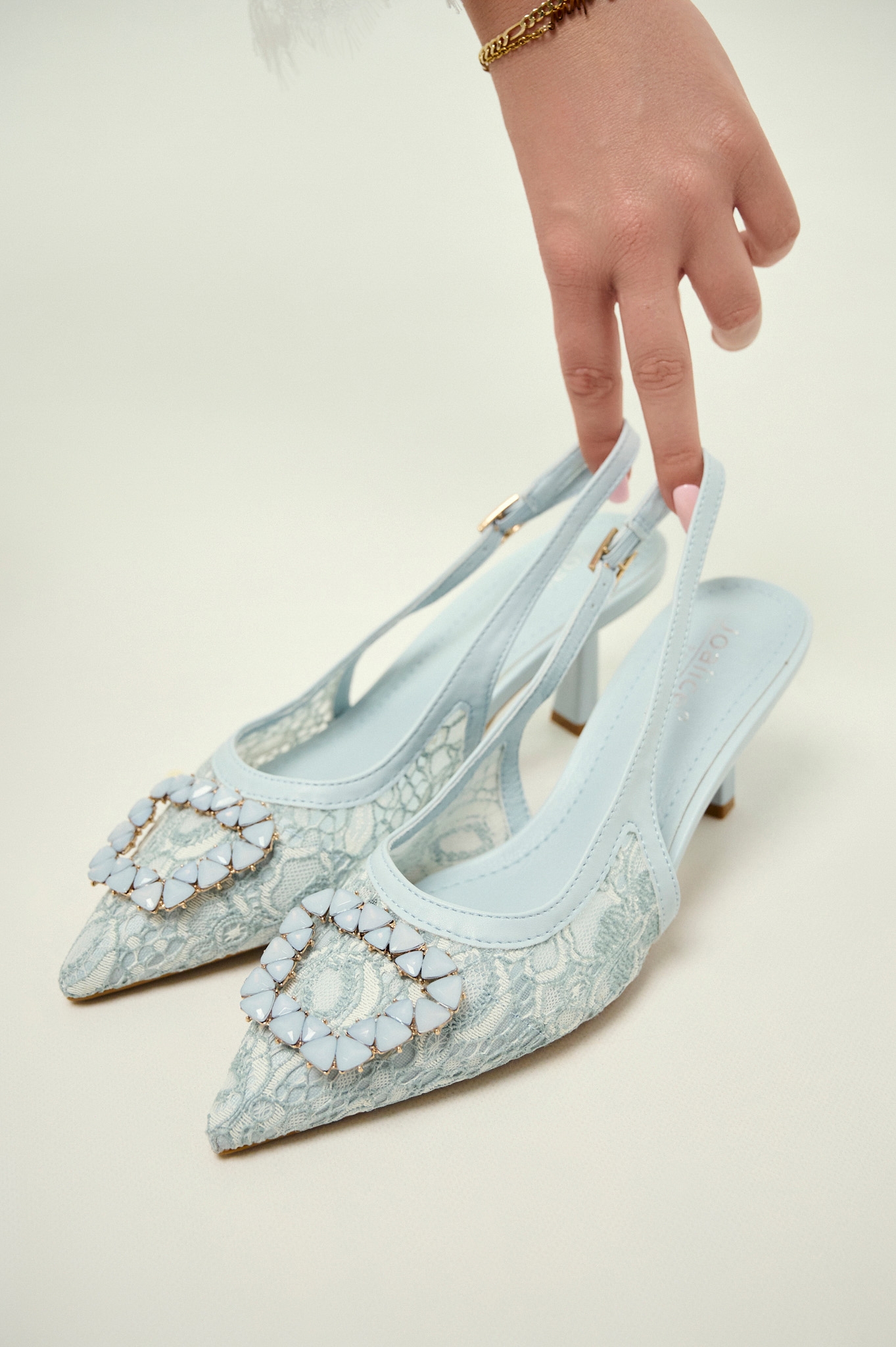 Lace Slingback Pumps with Embellished Buckle