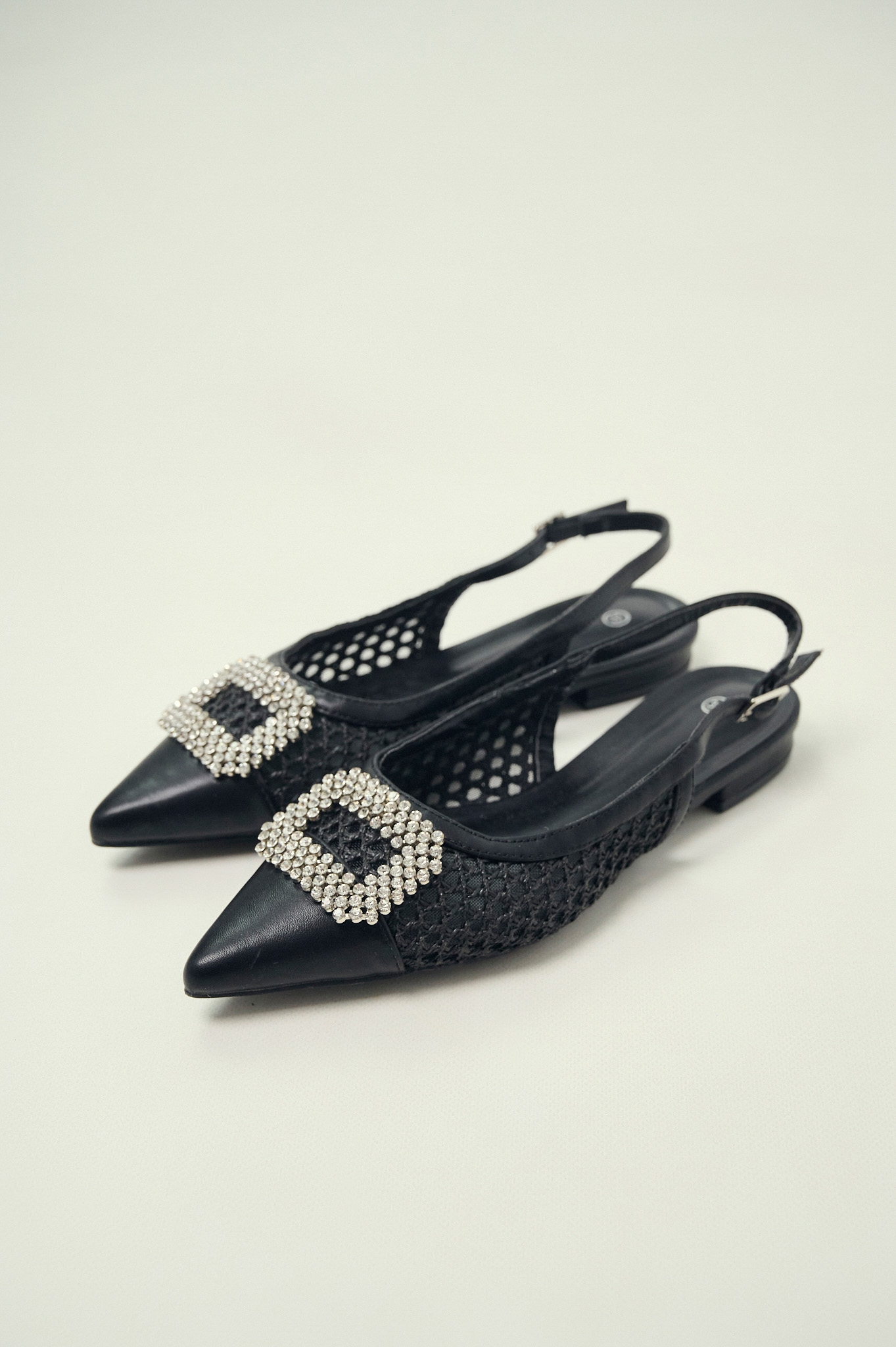 Pointed Slingback Flats with Strass Buckle