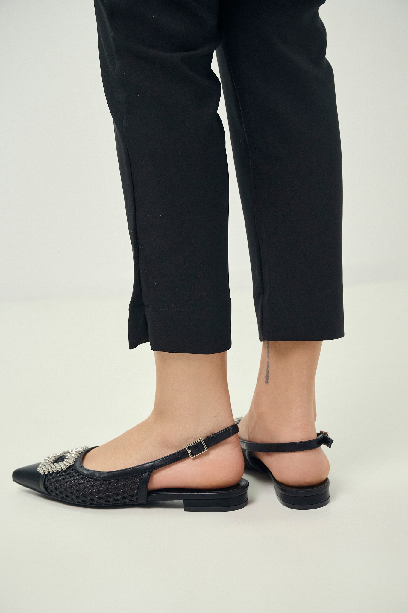 Pointed Slingback Flats with Strass Buckle