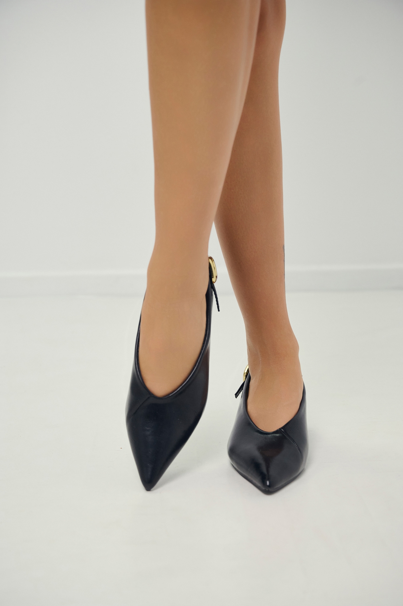 Kitten Heel Pumps With Gold Buckle