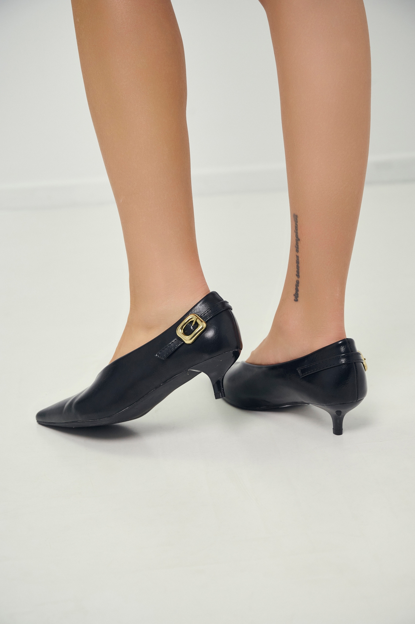 Kitten Heel Pumps With Gold Buckle
