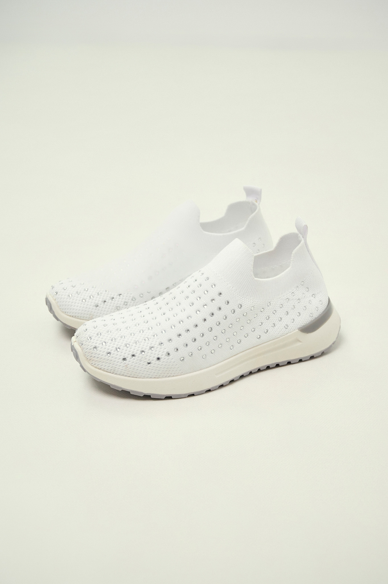 Black Knit Slip-On Sneakers with Strass