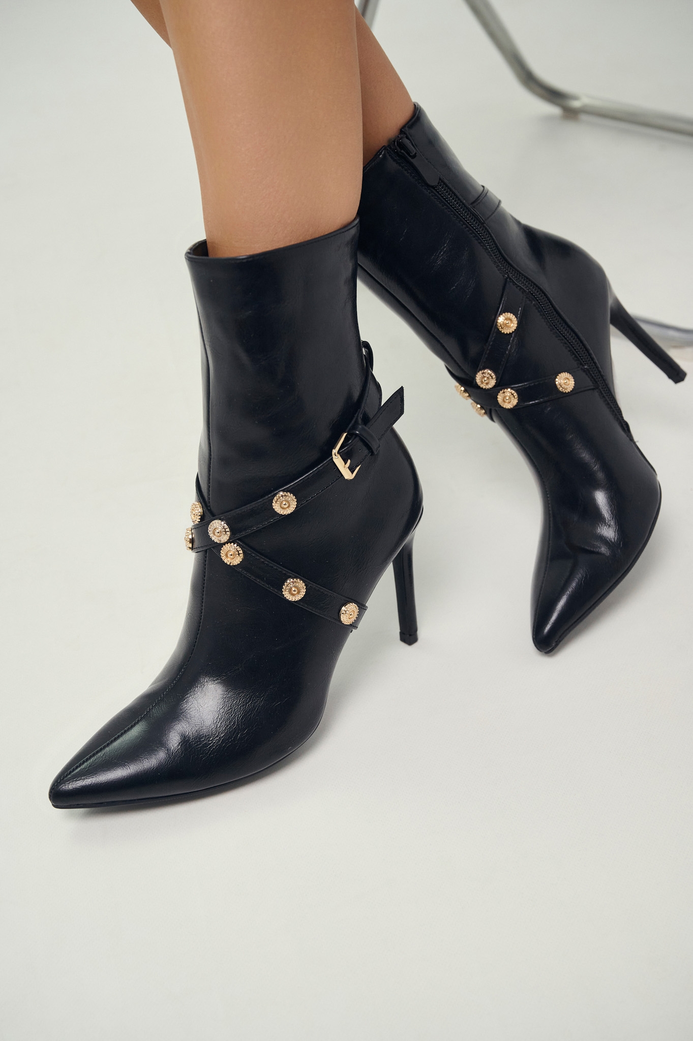 Ankle Boots with Gold Details & High Heel