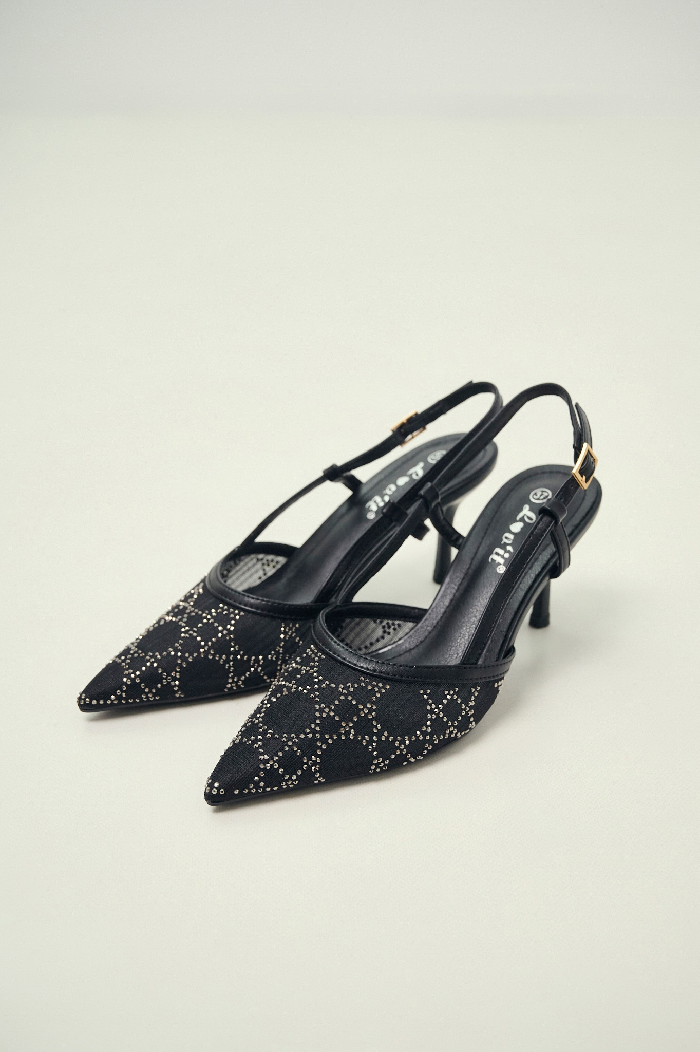 Slingback Heels with Strass & Mesh