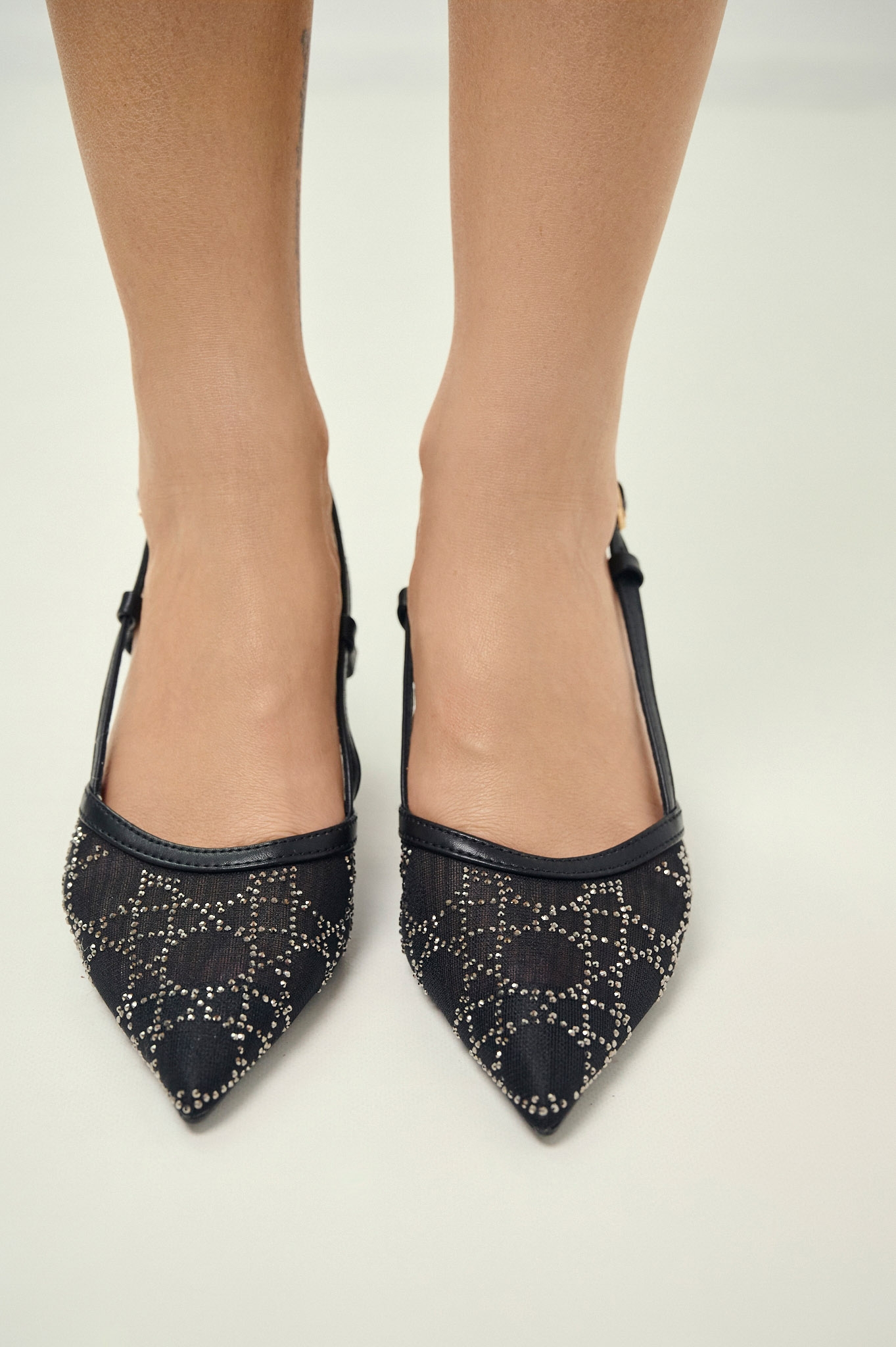 Slingback Heels with Strass & Mesh