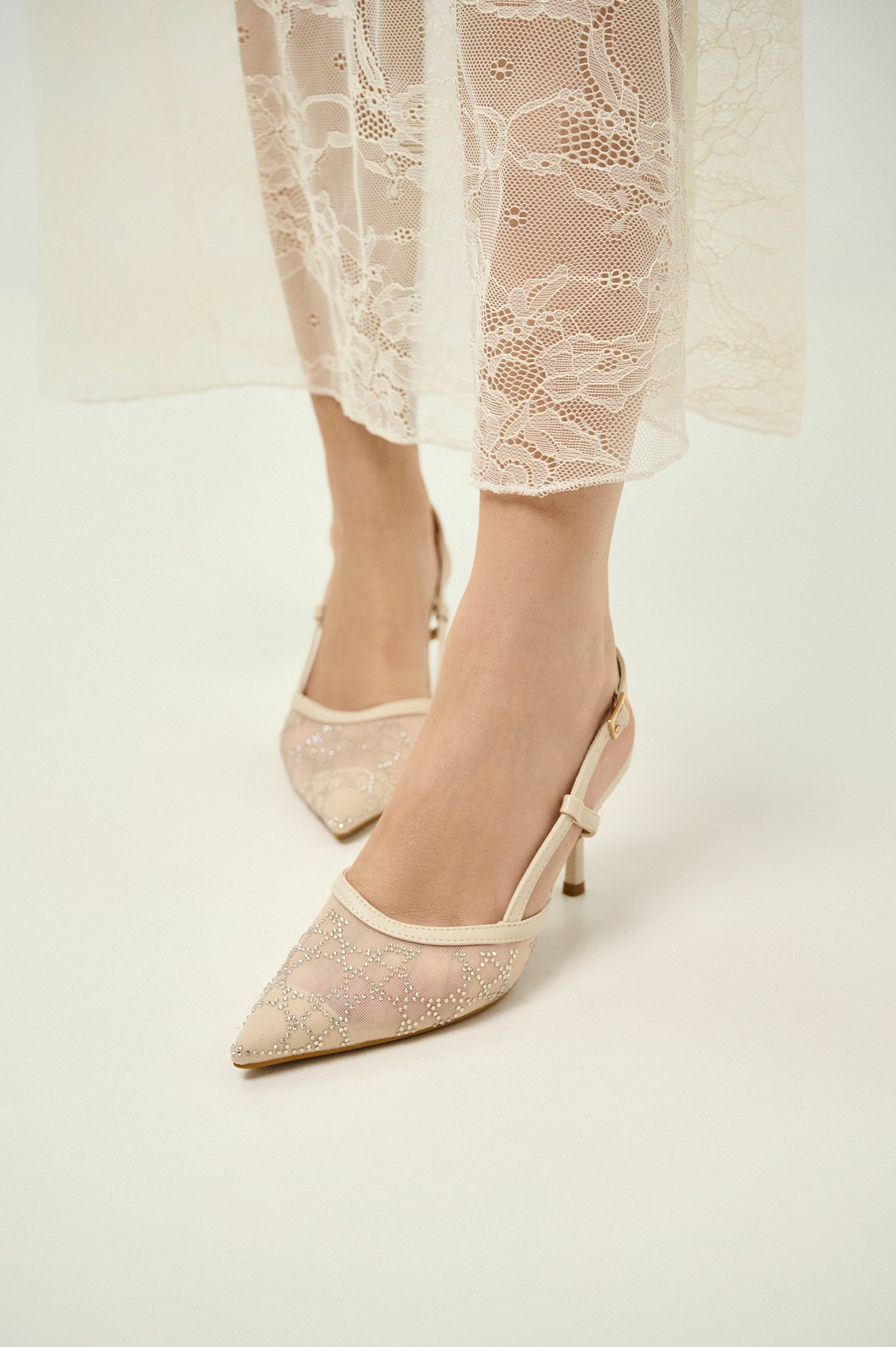 Slingback Heels with Strass & Mesh