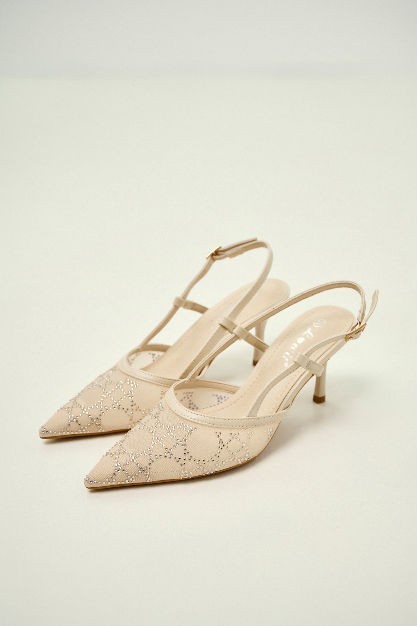 Slingback Heels with Strass & Mesh
