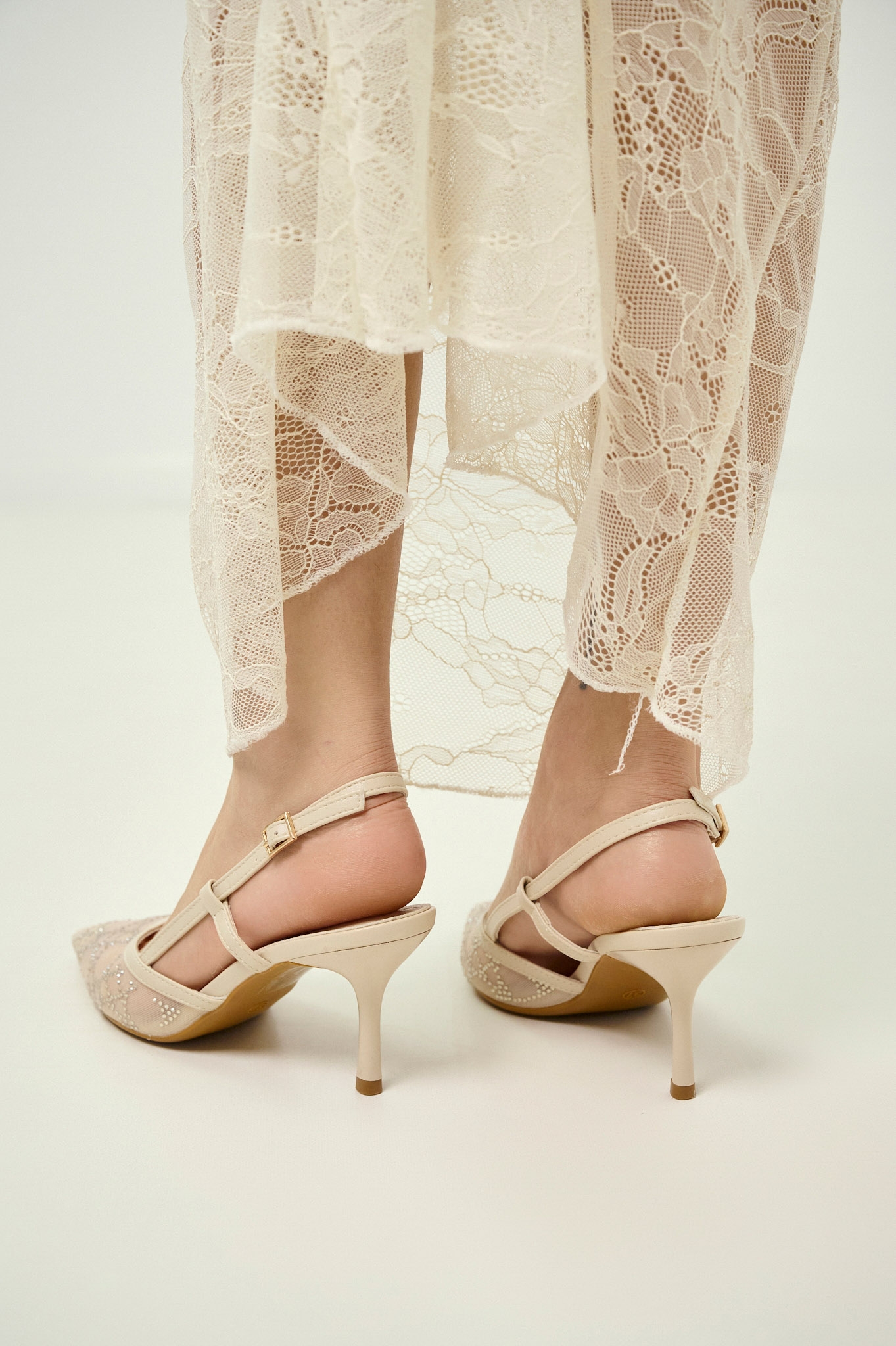 Slingback Heels with Strass & Mesh