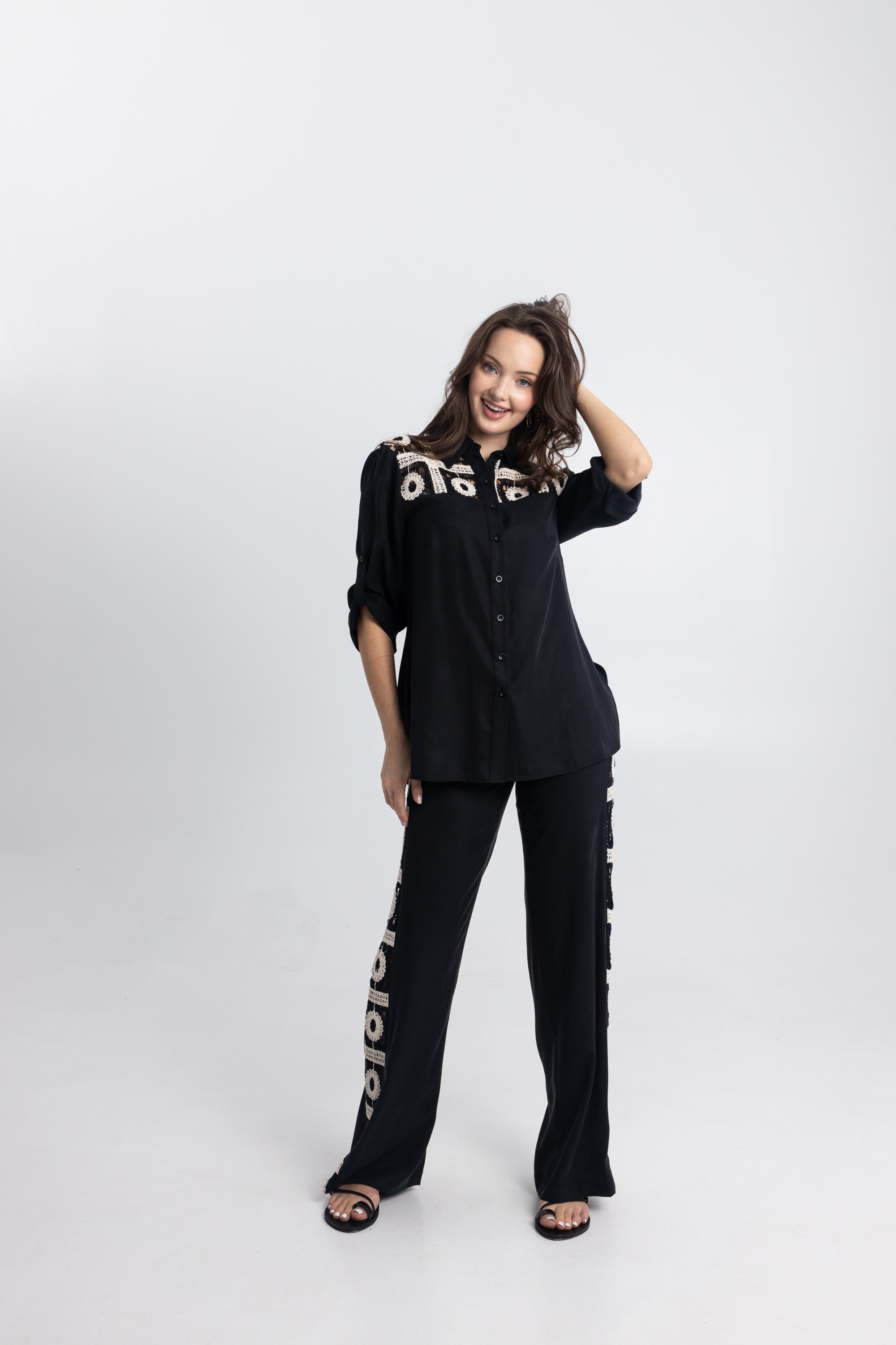 Σετ Open Πουκάμισο & Παντελόνι Με Κέντημα