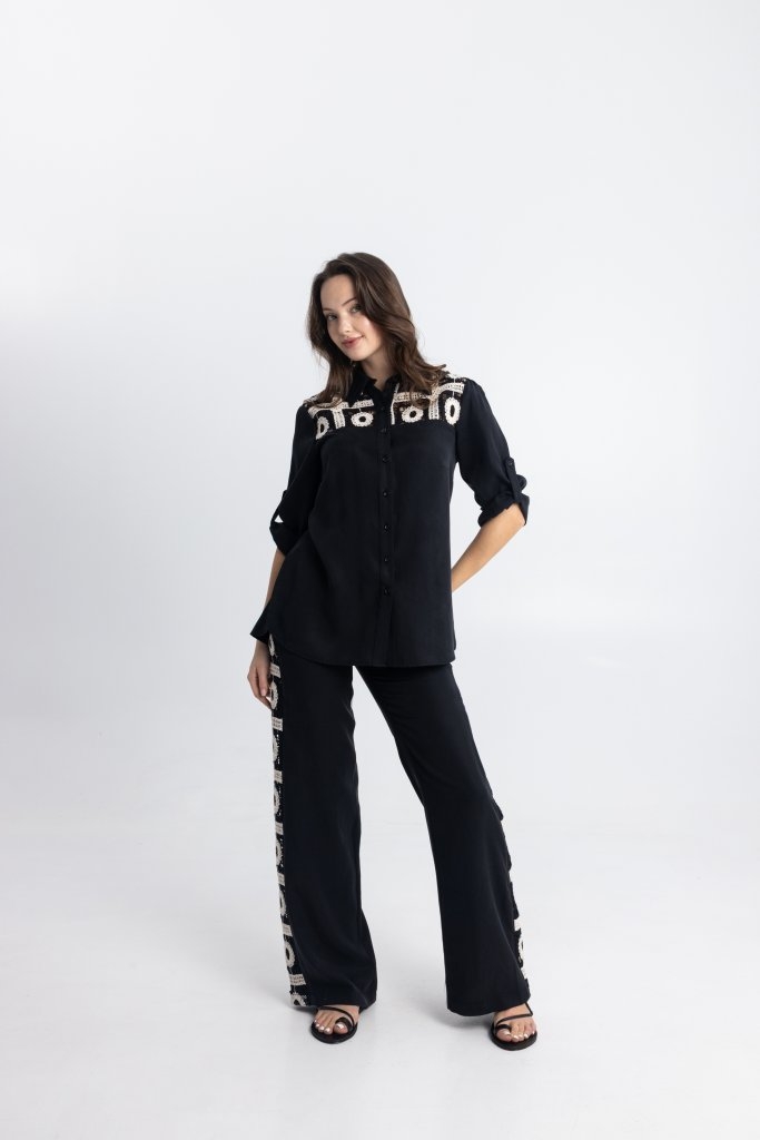 Σετ Open Πουκάμισο & Παντελόνι Με Κέντημα