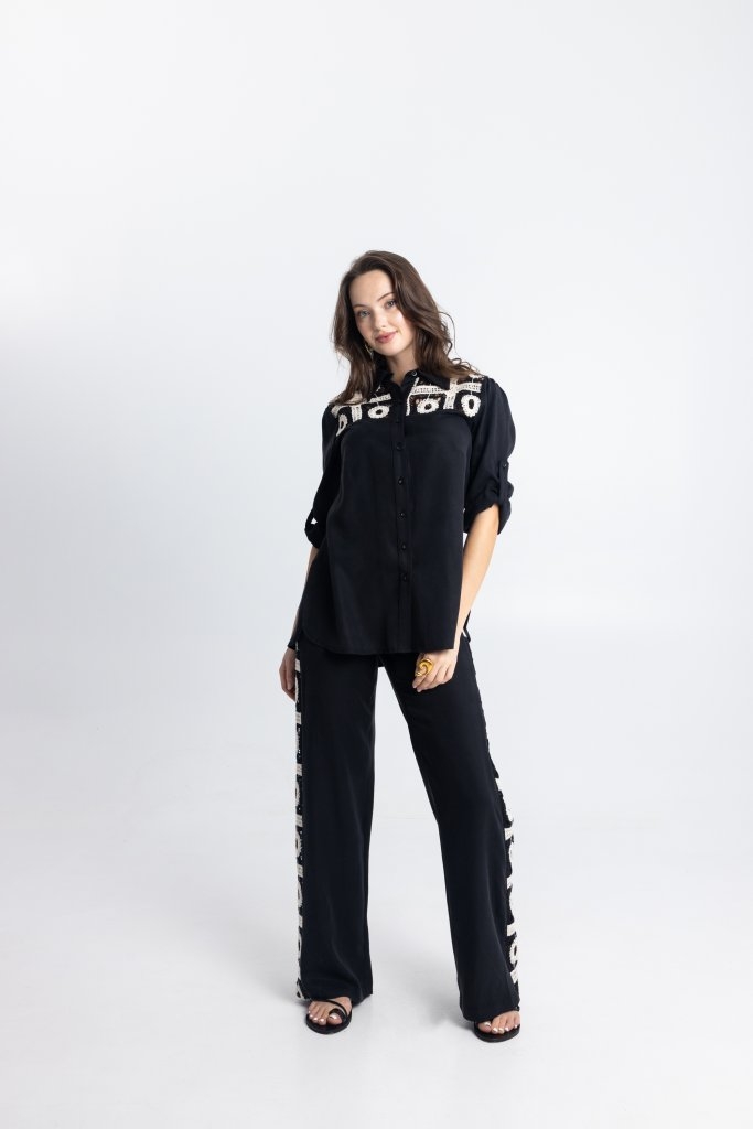 Σετ Open Πουκάμισο & Παντελόνι Με Κέντημα