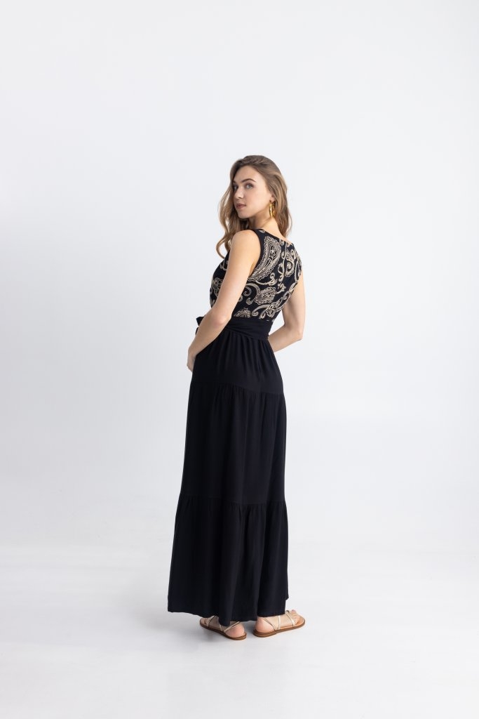 Φόρεμα OPEN Maxi Boho Με Print & Ζώνη