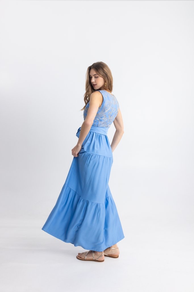 Φόρεμα OPEN Maxi Boho Με Print & Ζώνη