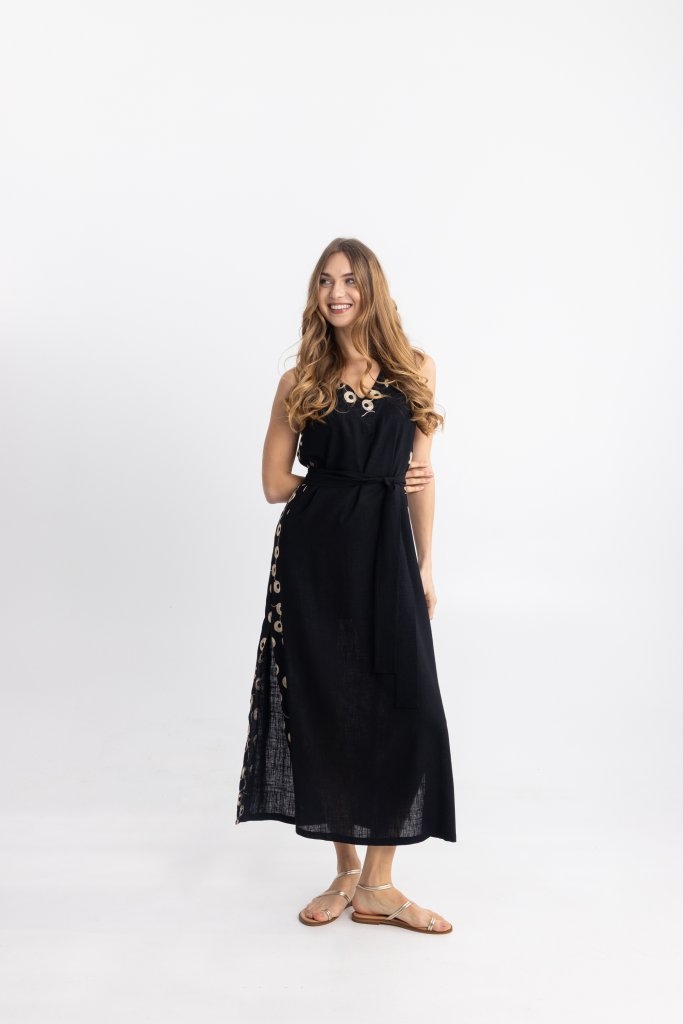 OPEN FASHION Embroidered Maxi Dress With Belt