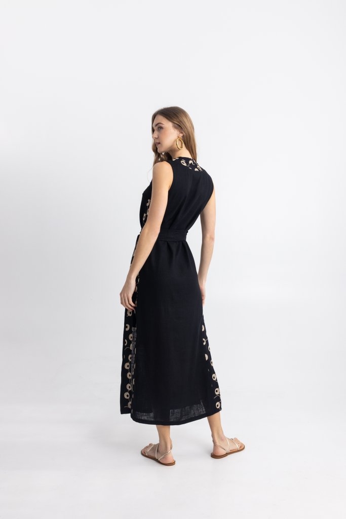 OPEN FASHION Embroidered Maxi Dress With Belt