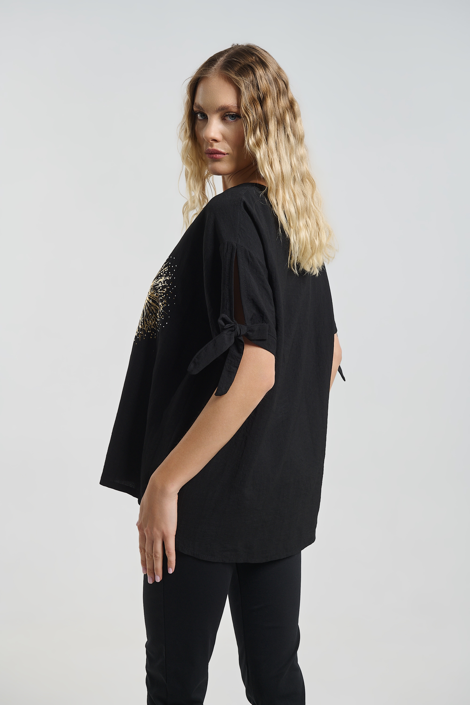 Μπλούζα Oversized Με Δέσιμο Στο Μανίκι
