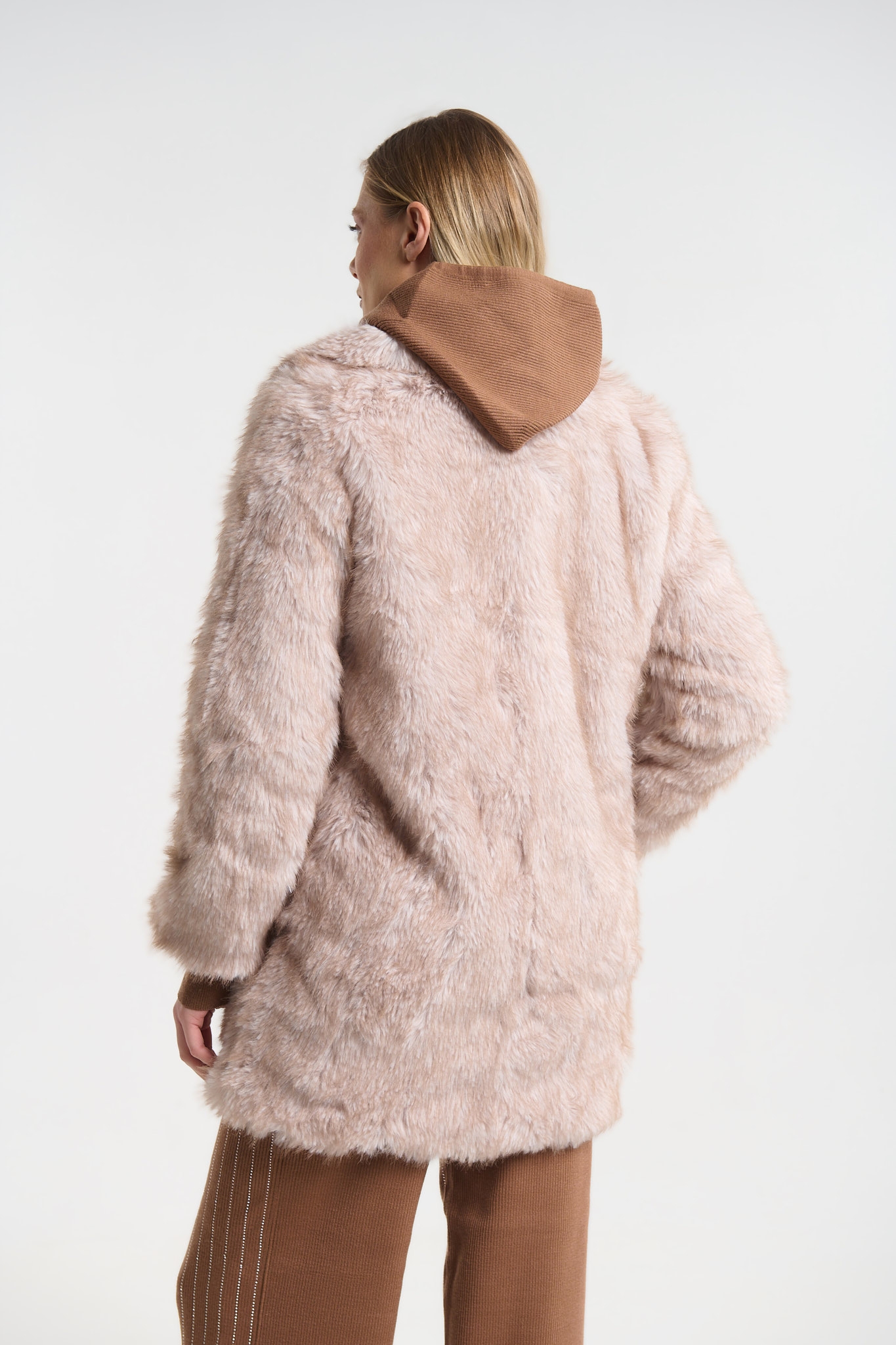 Παλτό Μακρύ Faux Fur Με Γιακά & Τσέπες