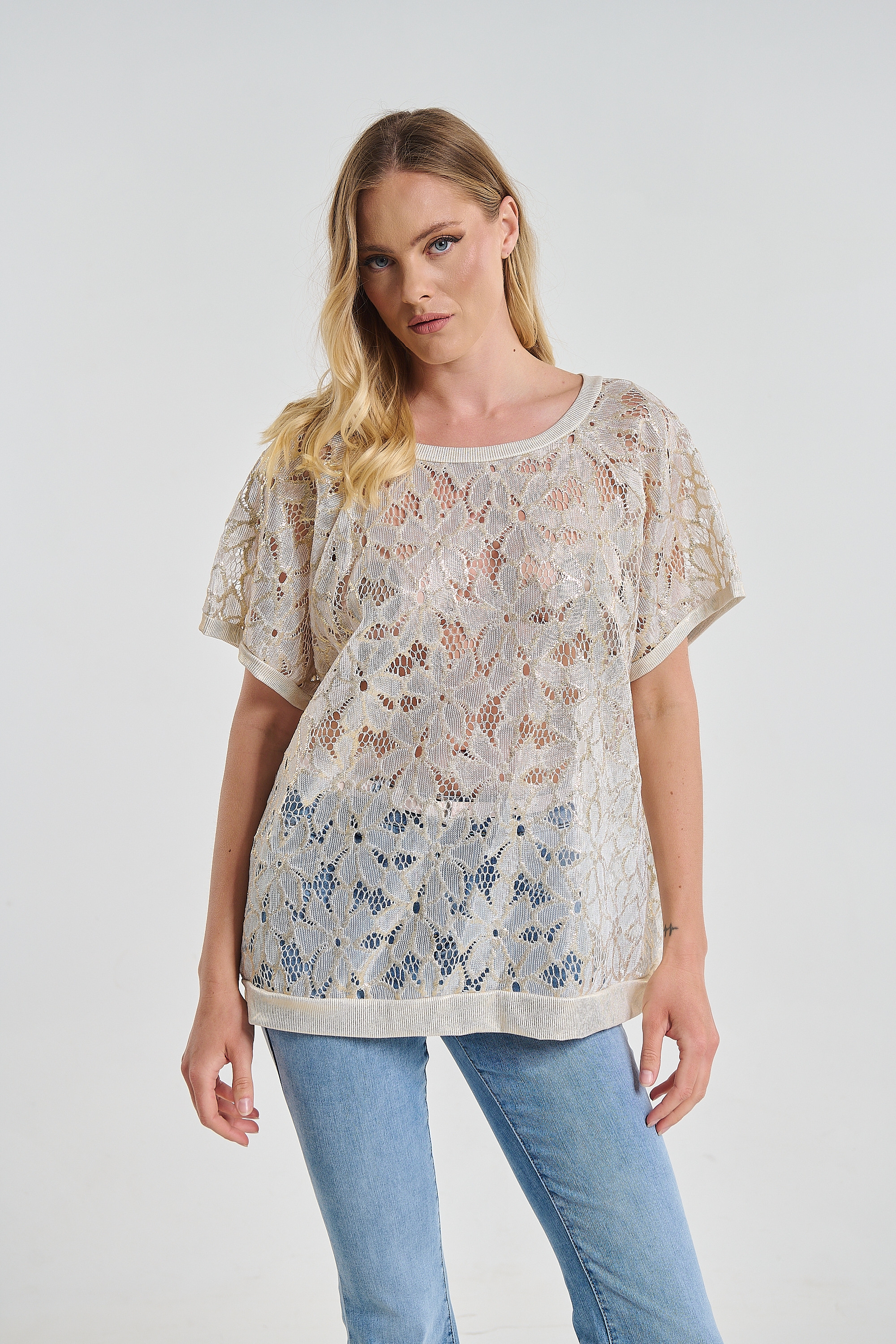 Μπλούζα Δαντέλα Floral Με Lurex & Πούλιες