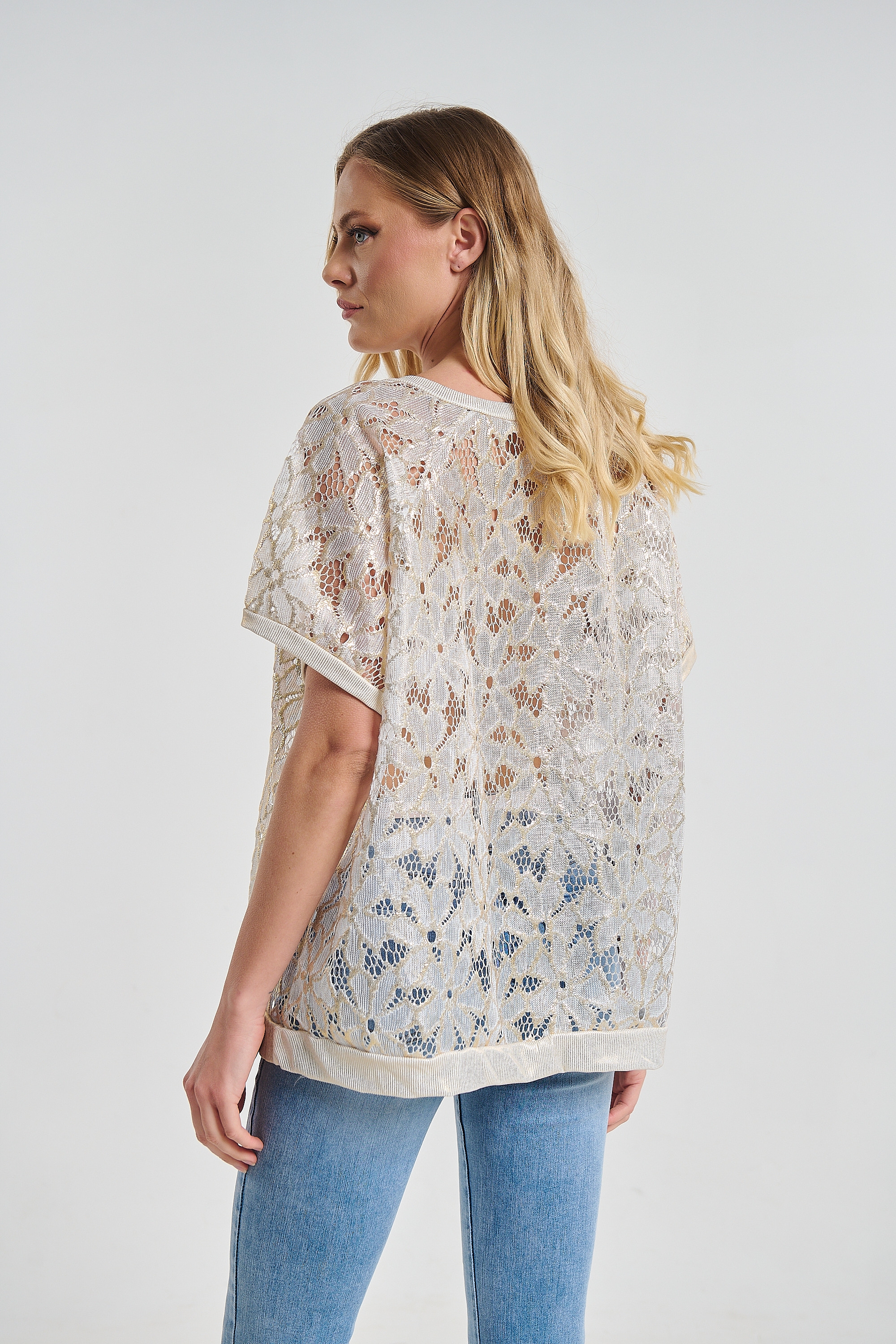 Μπλούζα Δαντέλα Floral Με Lurex & Πούλιες