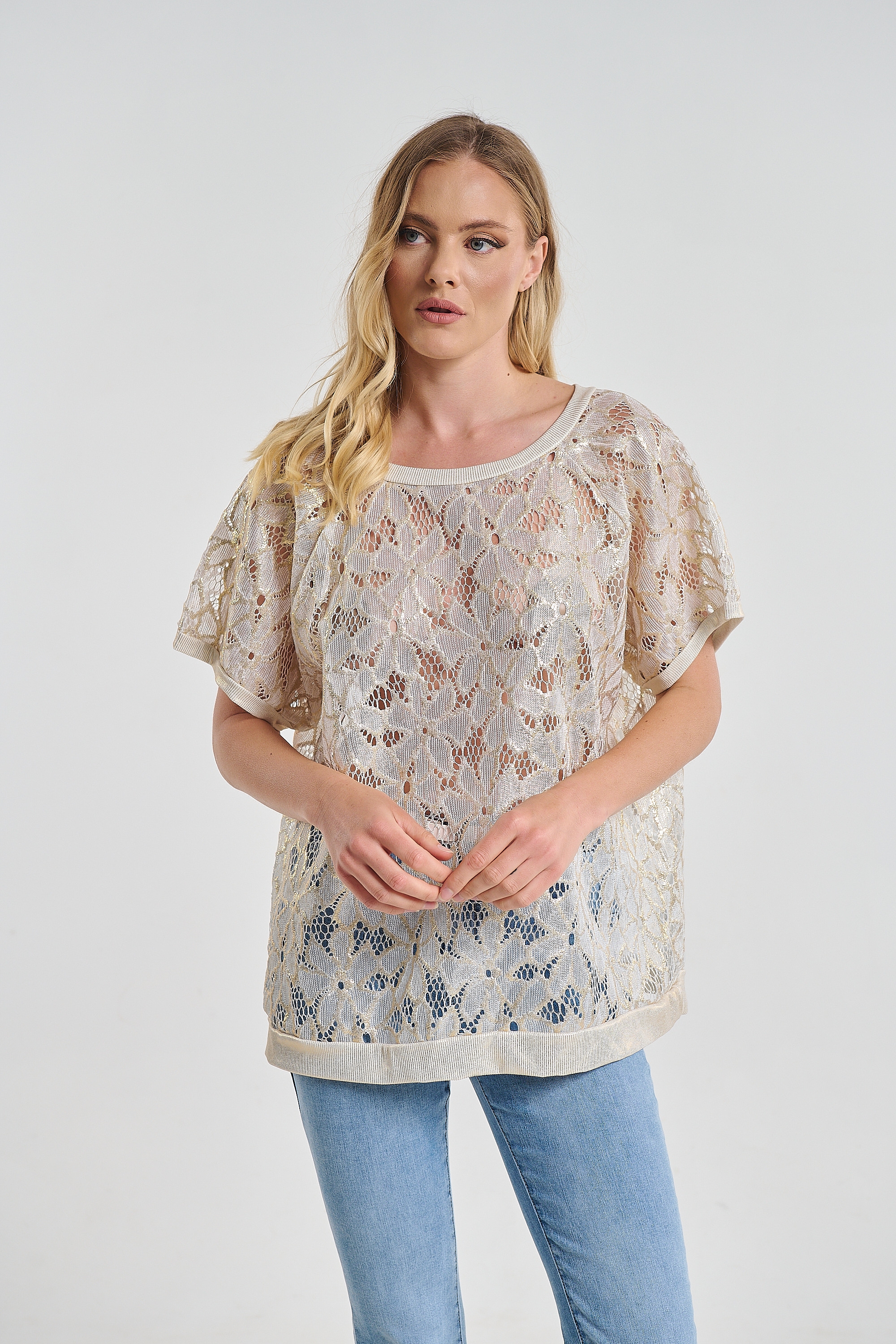 Μπλούζα Δαντέλα Floral Με Lurex & Πούλιες
