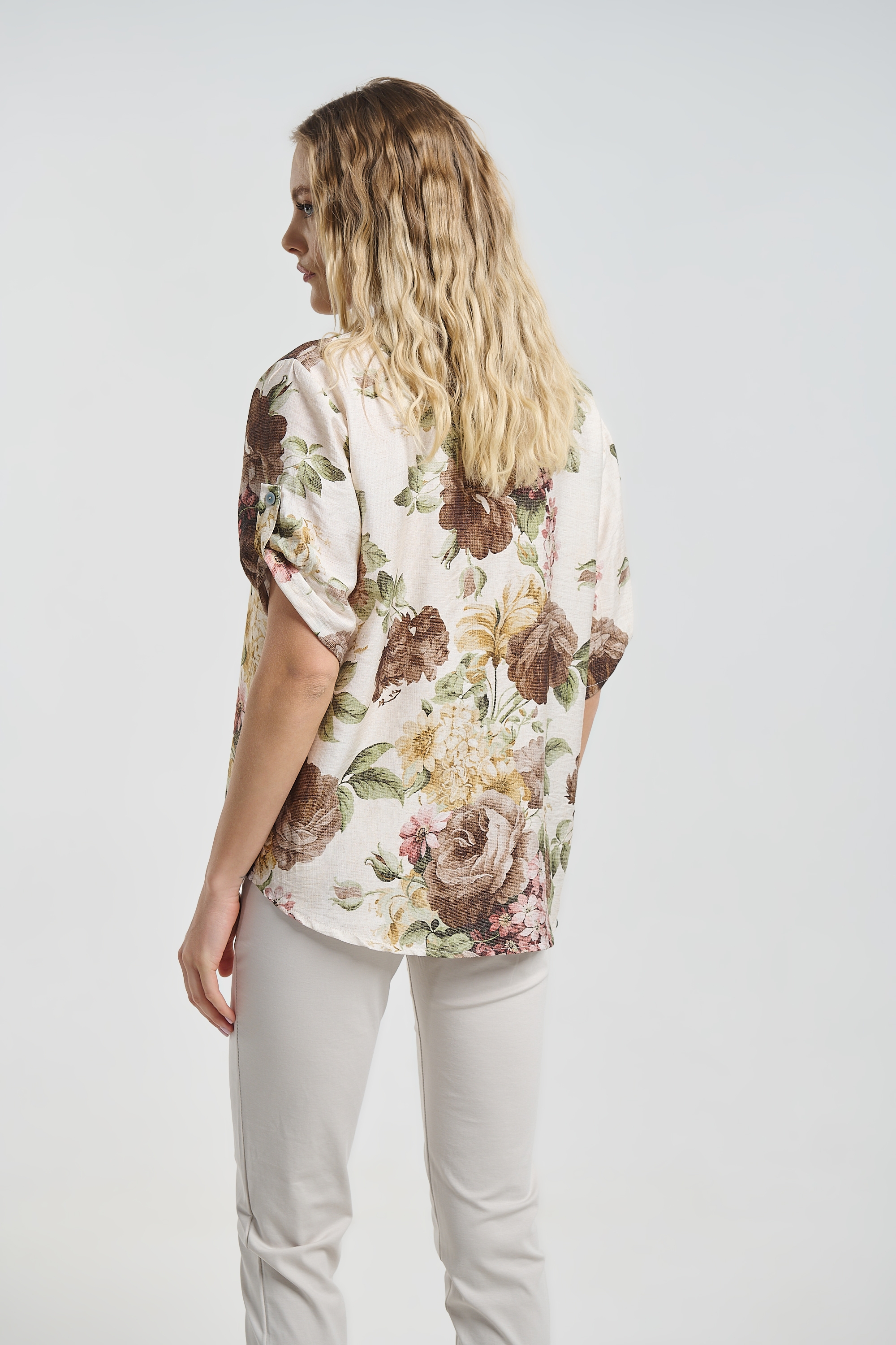 Μπλούζα Ασύμμετρη Floral Με Διακοσμητικό Κουμπί 