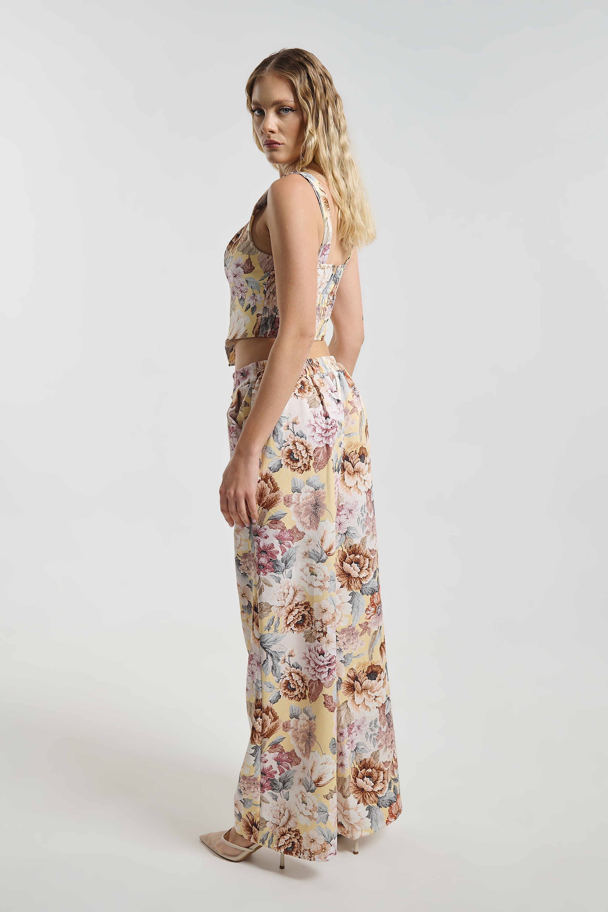 Σετ Floral Με Crop Top & Παντελόνα Wide Leg