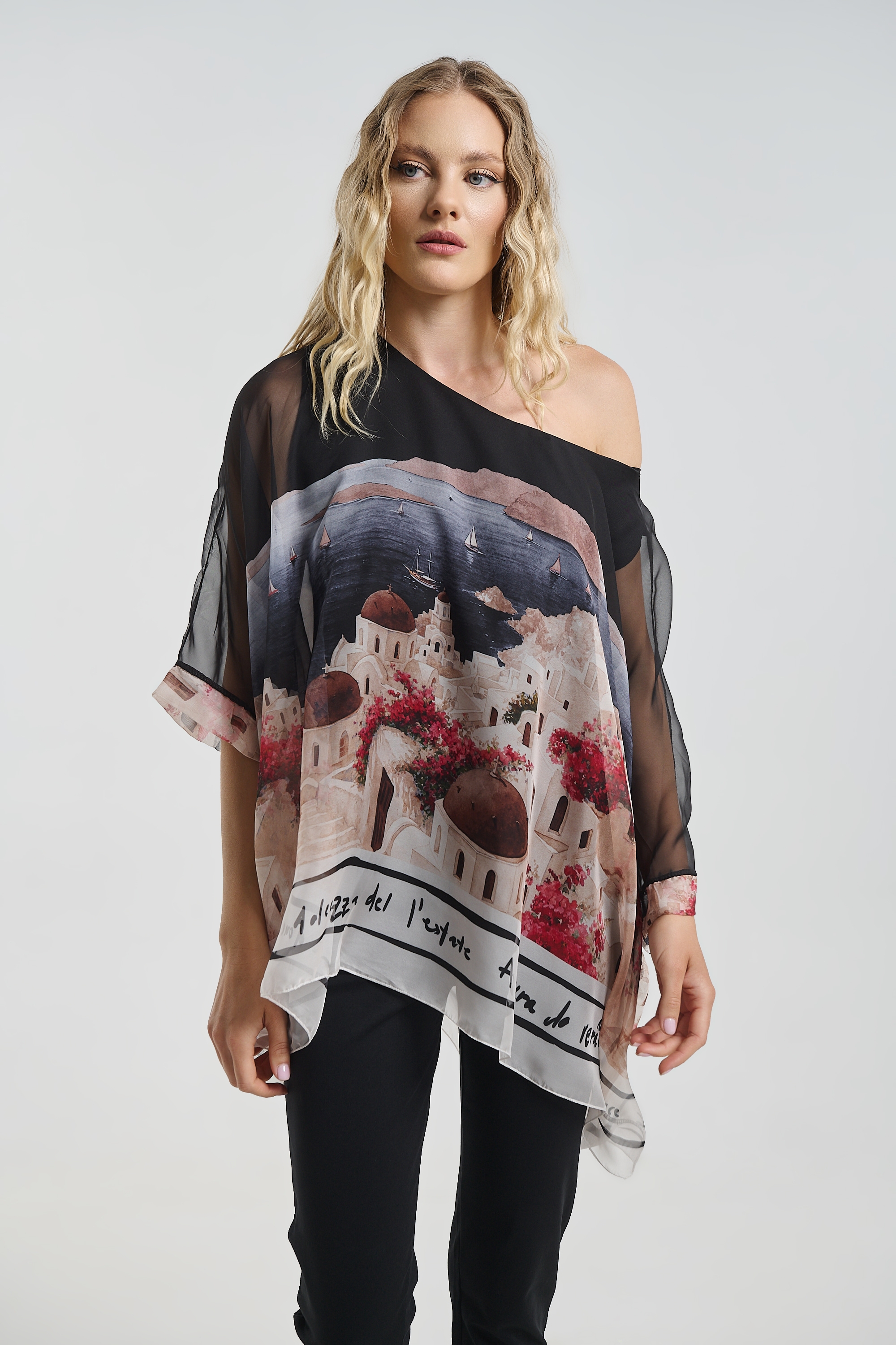 ΜπλούζαΑσύμμετρη Oversized  Νυχτερίδα Με Print 
