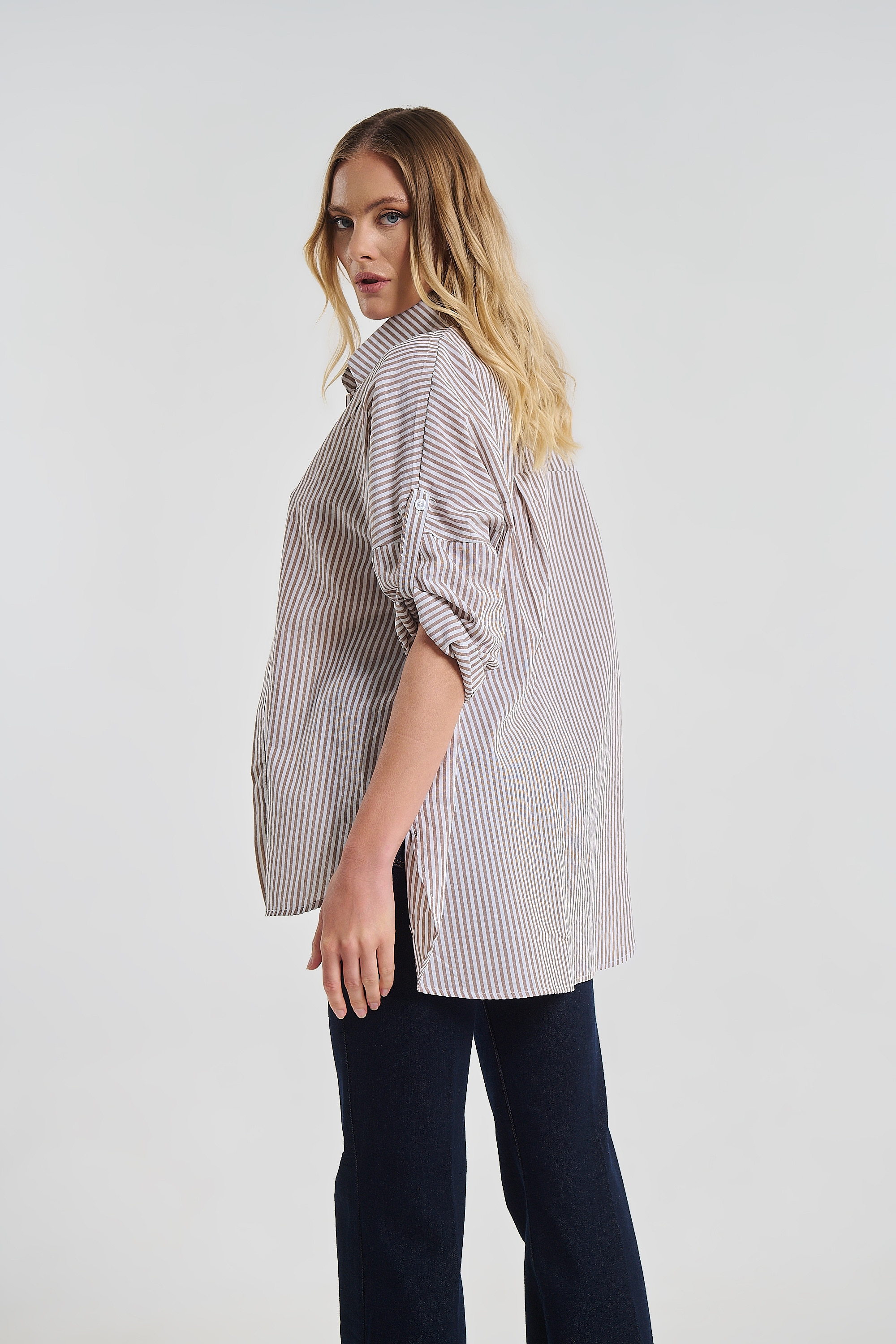 Striped Oversized Shirt With Gold Buttons