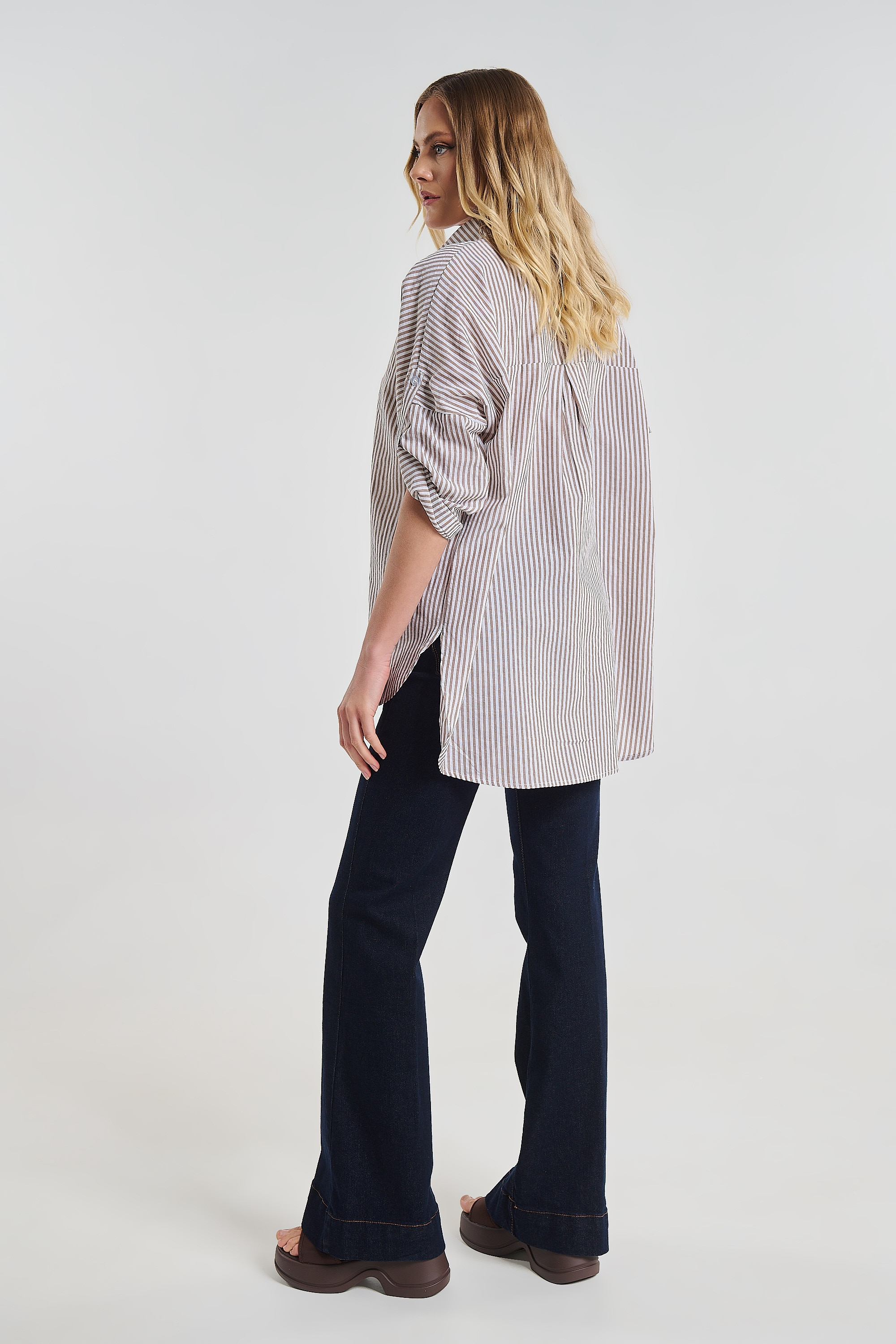 Striped Oversized Shirt With Gold Buttons