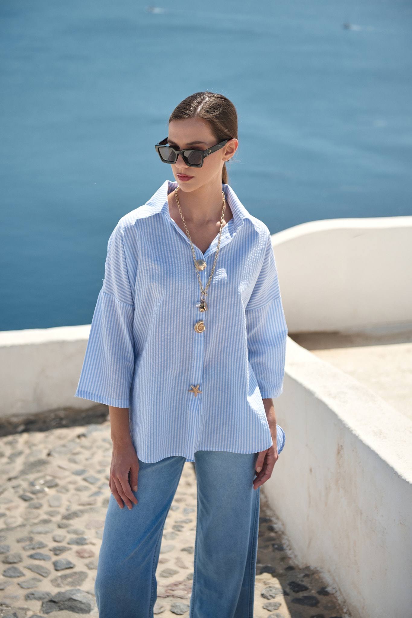 Striped Oversized Shirt With Gold Buttons