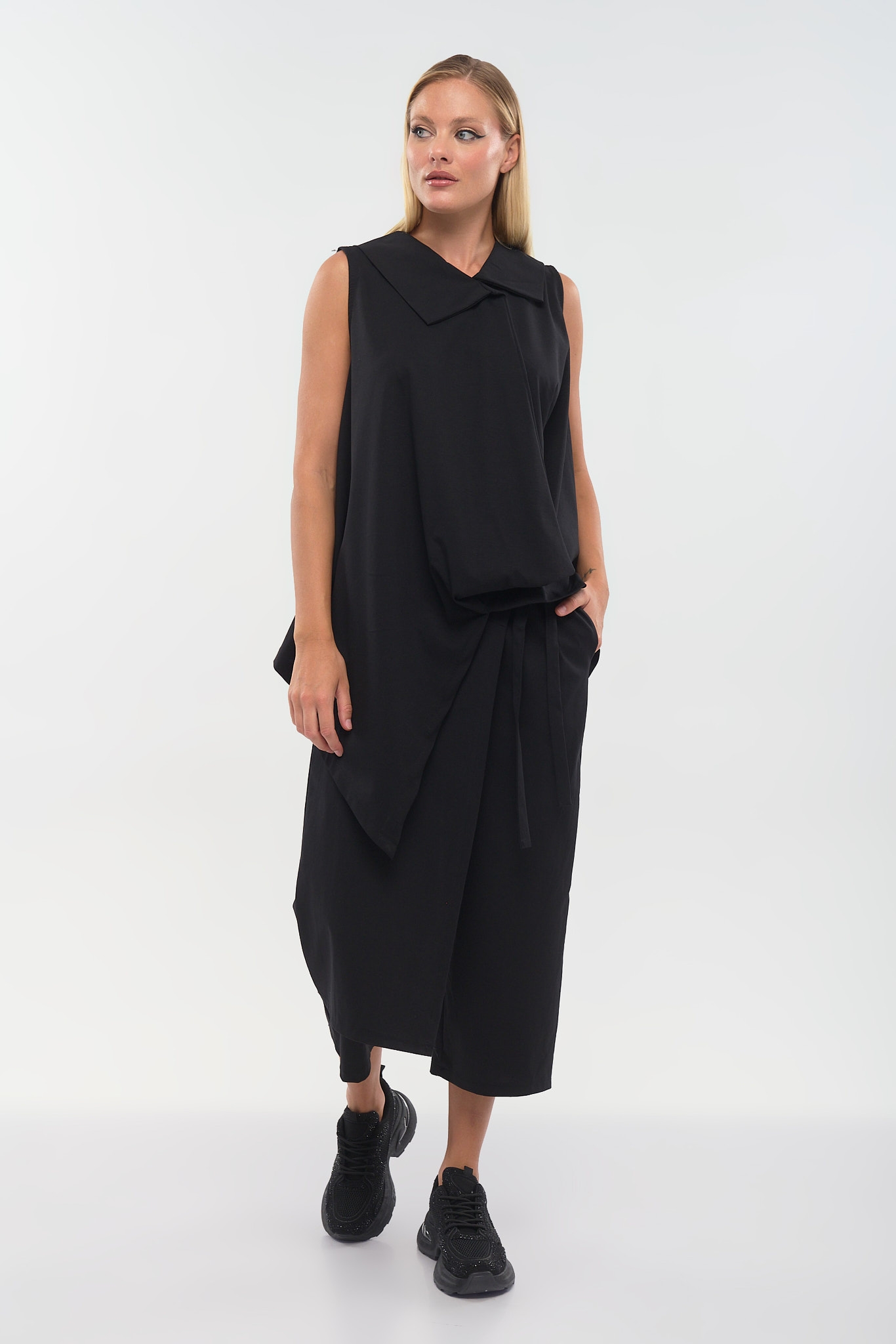 Wrap Culotte Pants with Elastic Waist & Side Tie 