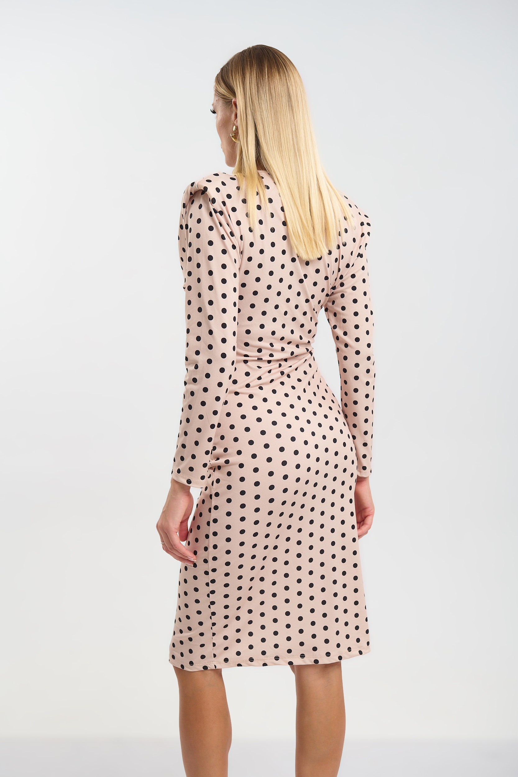 Φόρεμα Μίντι Πουά Με Βάτες & Σούρα