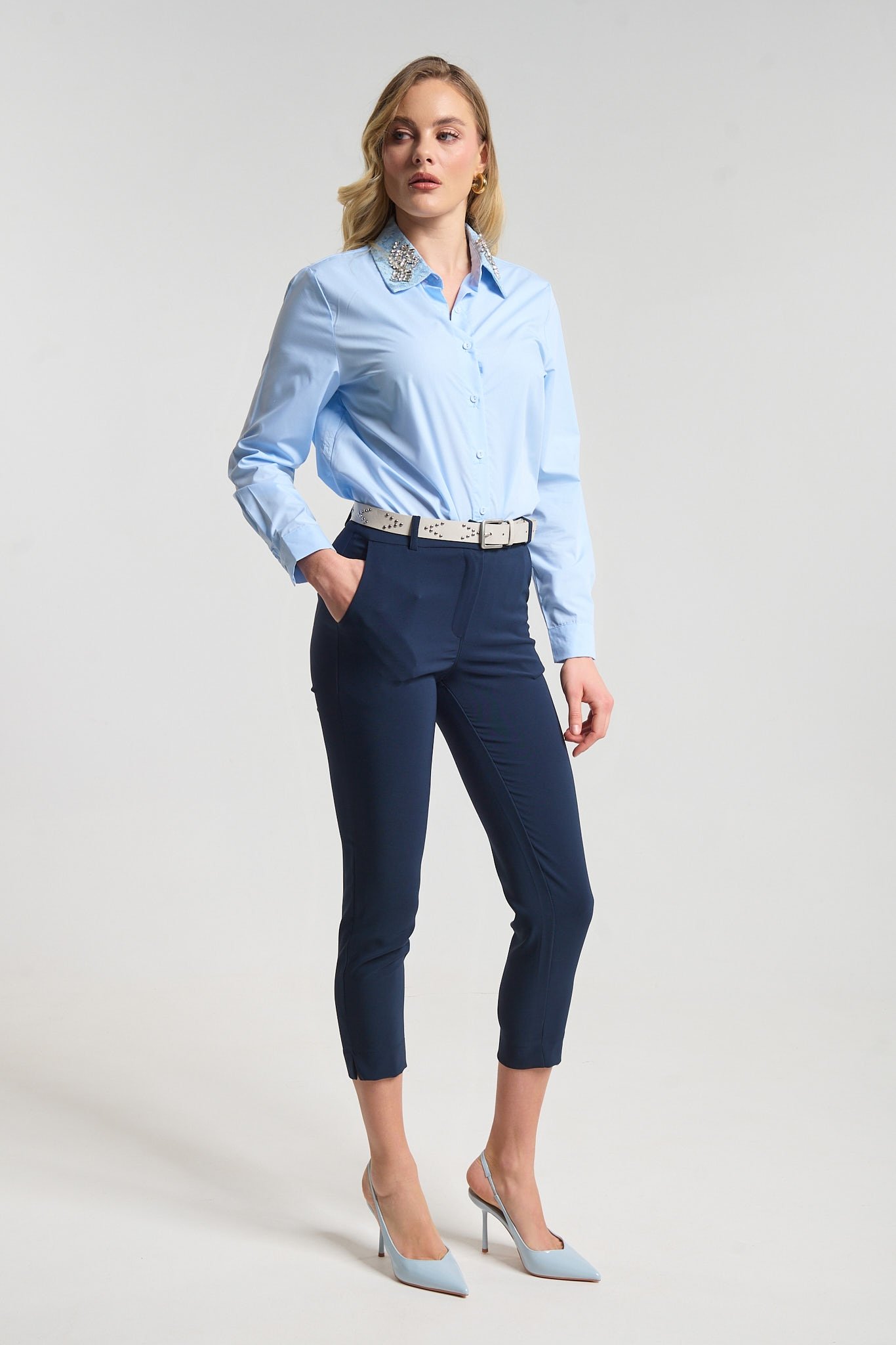 Παντελόνι Tailored Slim Fit Με Ζώνη