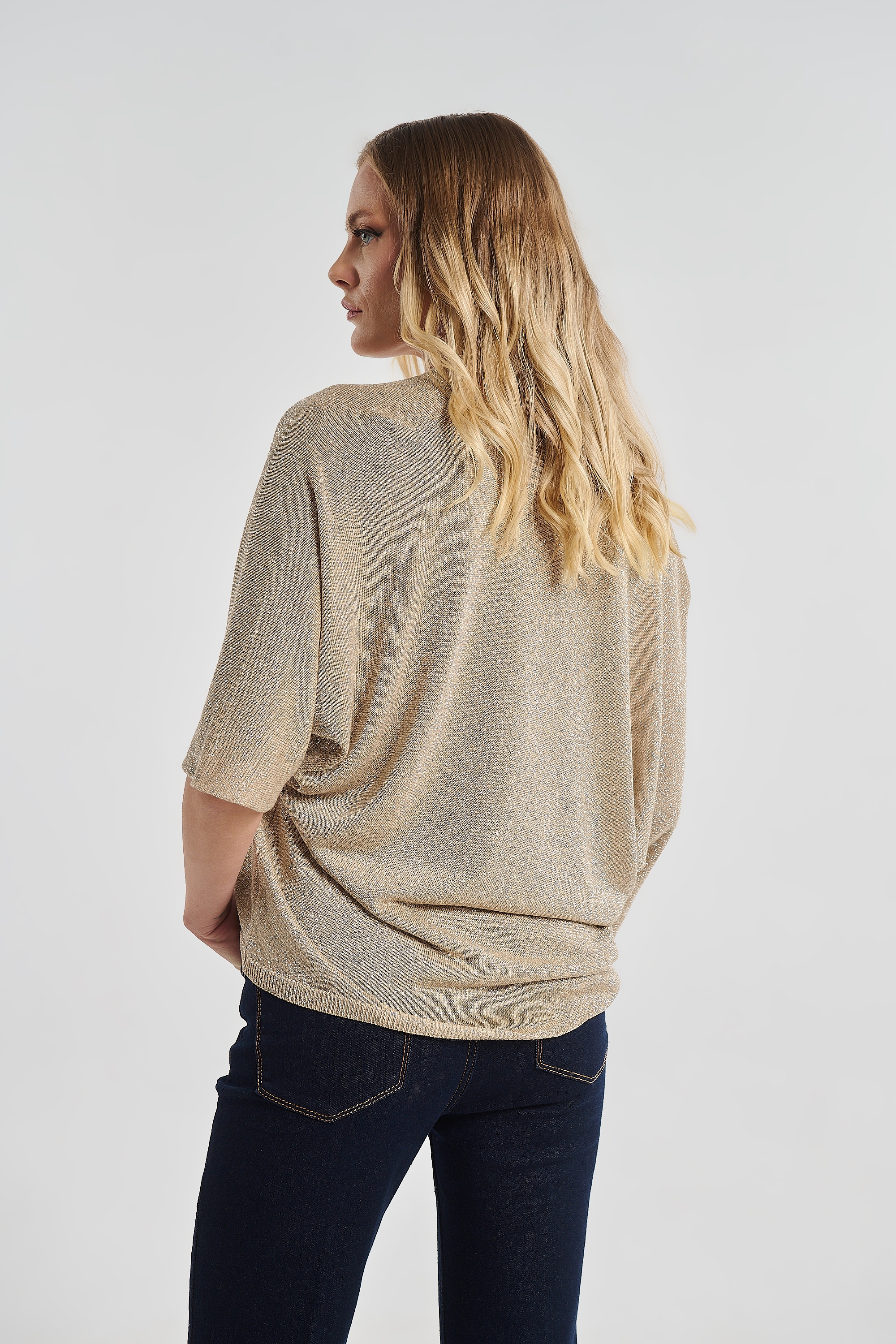 Lurex V-Neck Blouse with Loose Fit