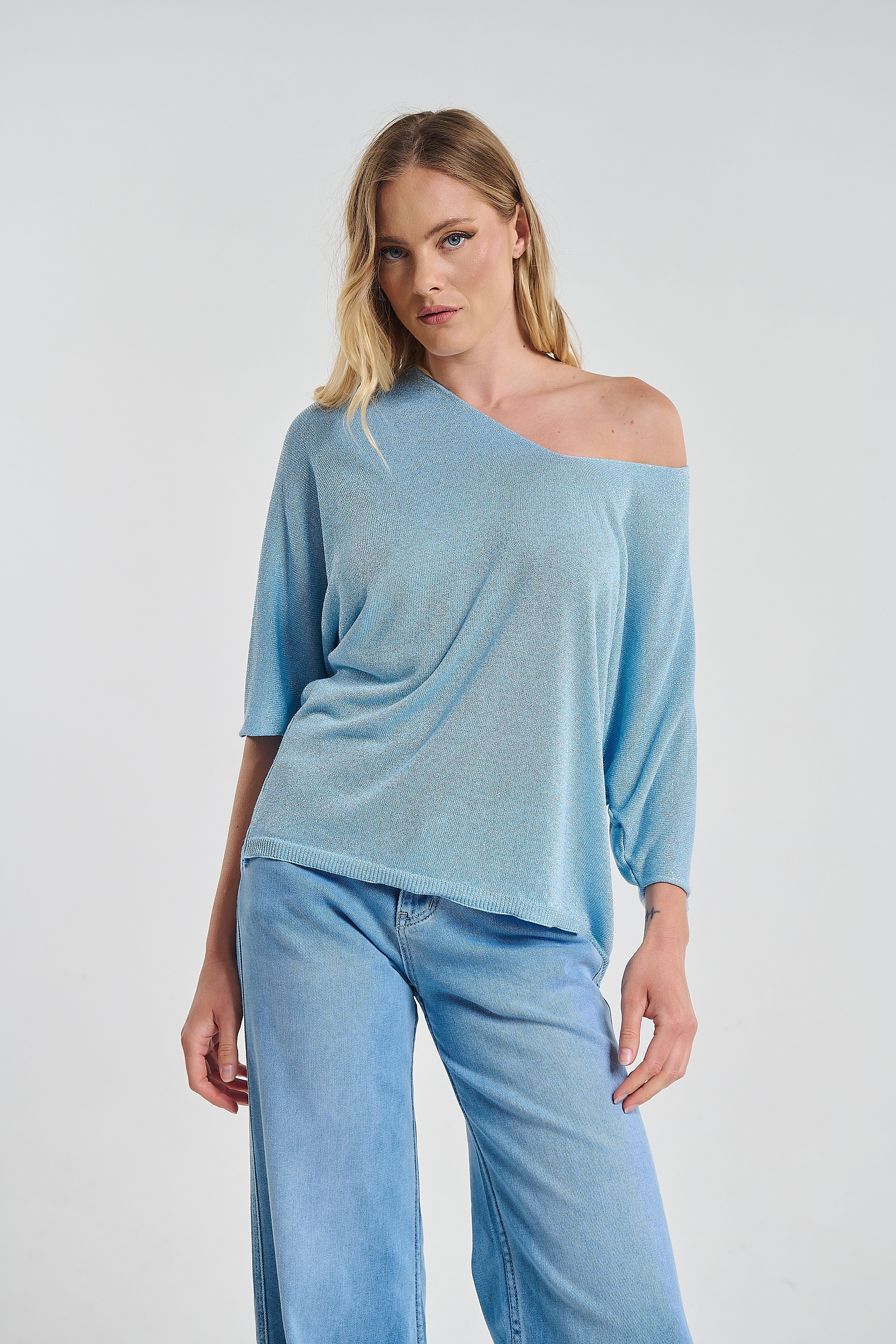 Lurex V-Neck Blouse with Loose Fit