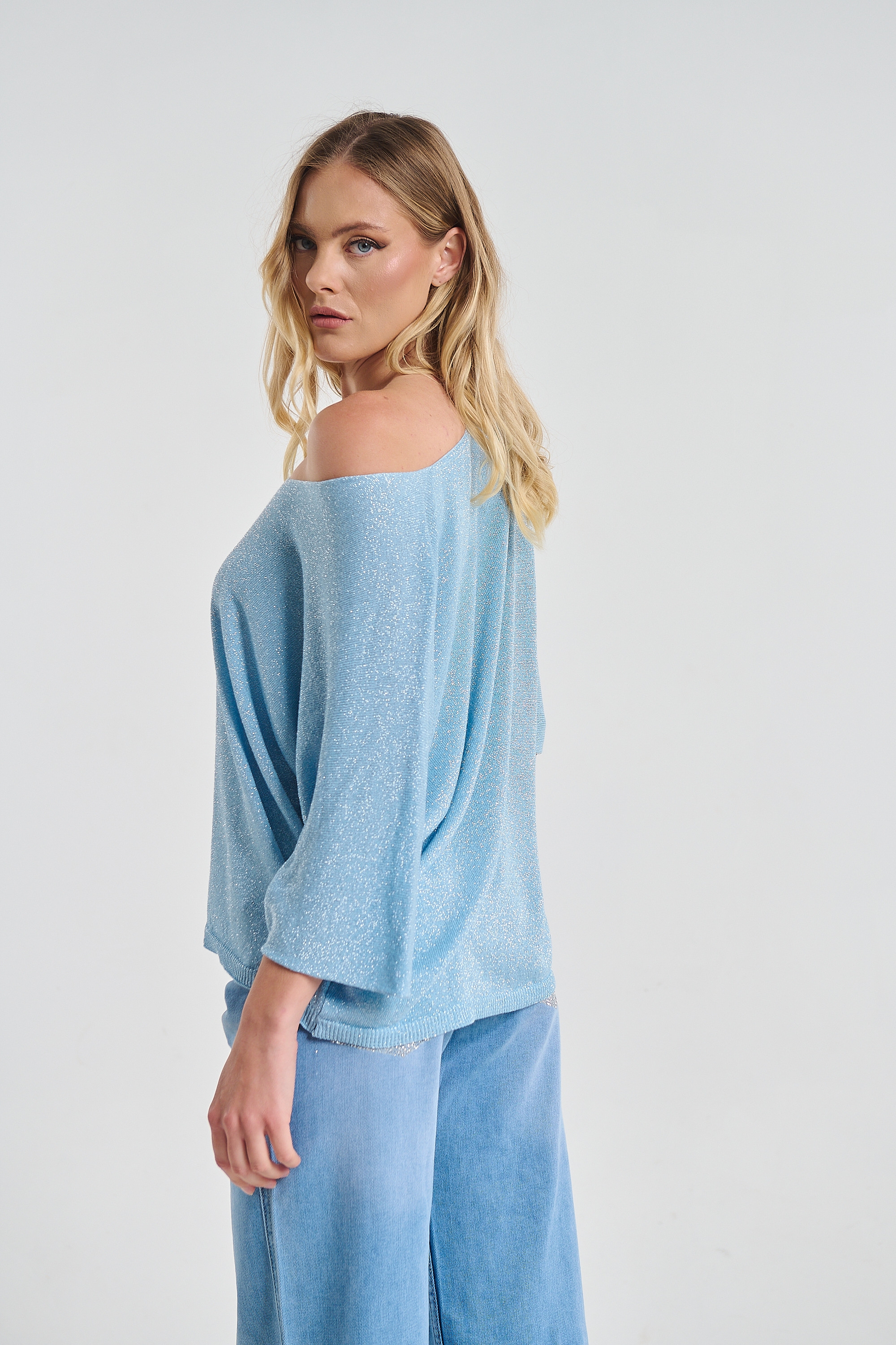 Lurex V-Neck Blouse with Loose Fit